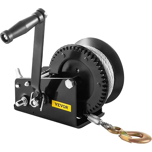 VEVOR Rope Crank, 3500 LBS Capacity Heavy Duty Hand Winch with 10 m(32.8 ft) Wire Cable and Alloy Hook, w/ 2-Gear Two-Way Manual Operated Ratchet, for ATVs Boats Trailers Trucks Auto Marine, Black
