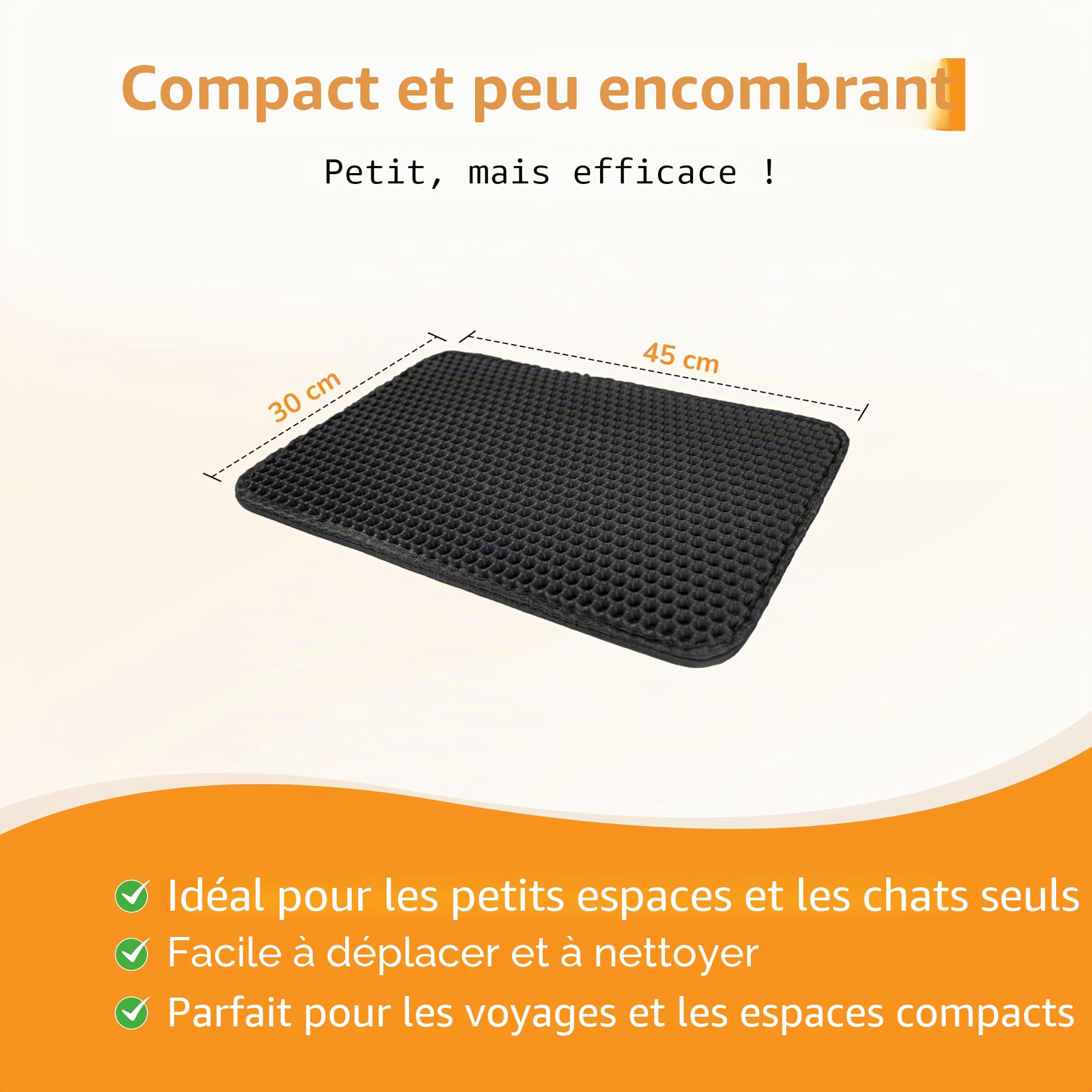 Tapis à litière noir 90x76 – tapis antidérapant pour bac à litière – imperméable & facile à nettoyer