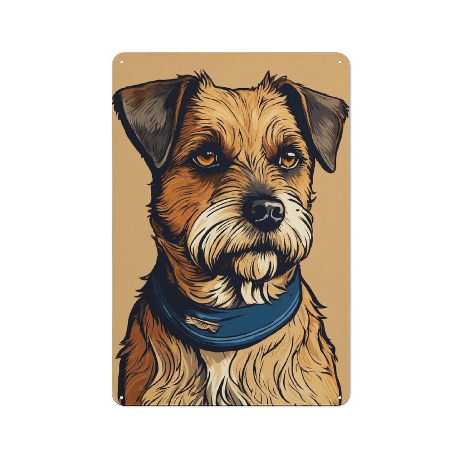 Junmoney Dog Portrait With Blue Bandana Rustic Tin Sign 30X20cm For Living Room Or Hallway, Suited To Living Room Decor Lovers