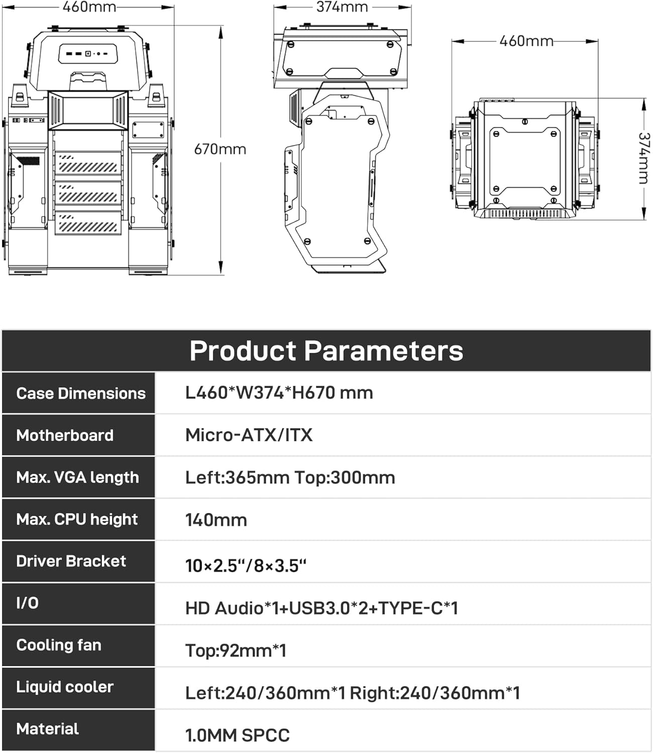 ALSEYE ROBOBOX Gaming PC Case - Dual 360mm Radiator Support, Acrylic Open Frame, Unique Space Theme, Micro ATX/ITX Mid Tower Computer Case