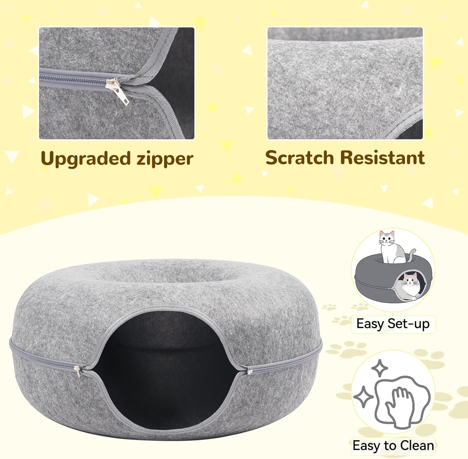Cat Caves for Indoor Cats, Large Cat Tunnel for Multiple & Large Cats, Scratch Detachable Peekaboo Cat Cave Bed, Kitten Donut Kitty Hideaway Up to 45 Lbs