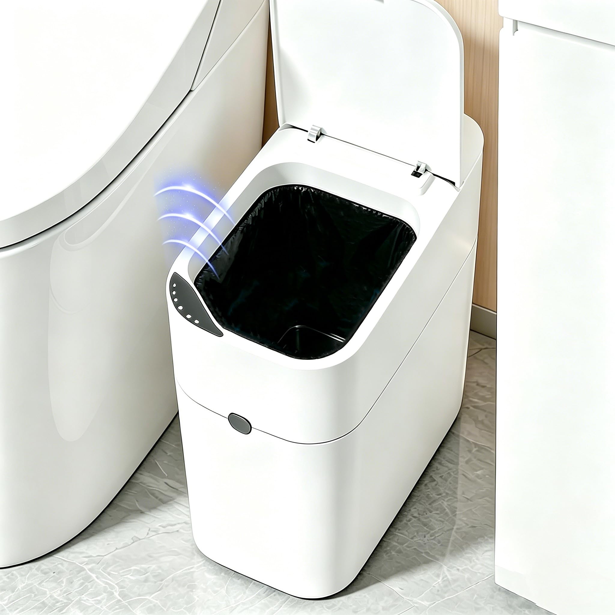Photo 1 of Gleynest Motion Sensor Bathroom Trash Can, Automatic Touchless Smart Garbage Bin with Lid, 3 Gallon Slim Small Bin with Auto Bag Adsorption for Kitchen, Bedroom, Office, Restroom,Living Room
