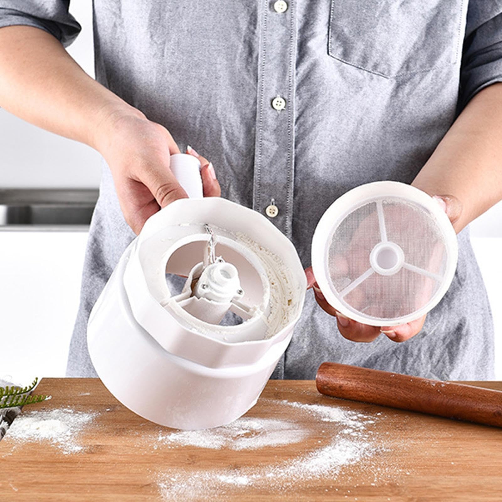 Elektrisches Mehlsieb, feinmaschiges Sieb mit abnehmbarem Akku, Puderzuckersieb für Backen und Kochen, geeignet für Pulver und Getreide in der Küche