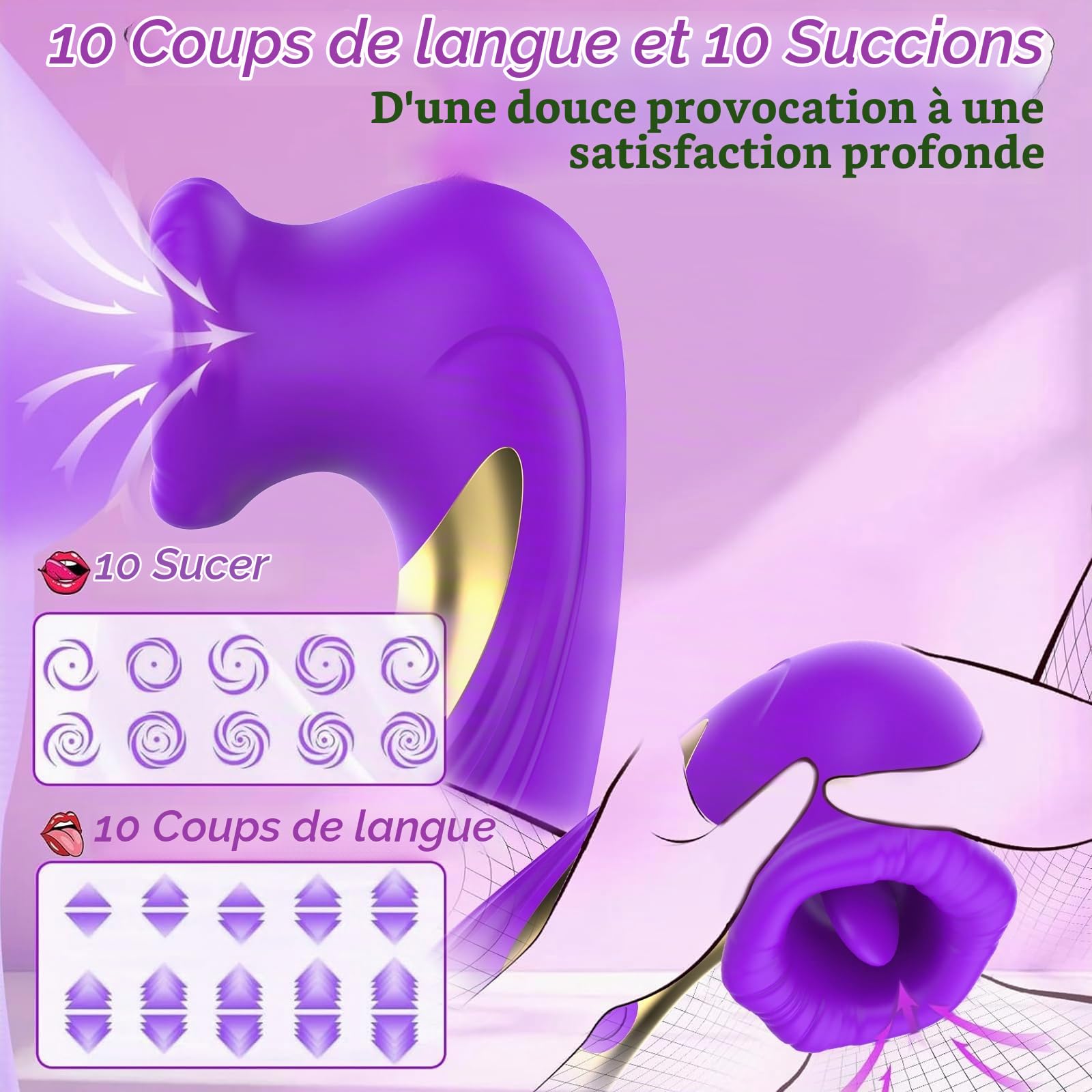 Vibromasseurs Feminin Clitoridien, Sex Toys, Gode Femme, Stimulateur | avec APP, 10 Modes de Léchage de Langue et Légère Succion, Jouet Adulte pour Couple, Silicone Doux, Étanche et Discret