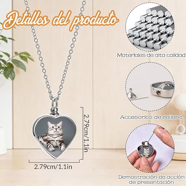 Foto 4 de 7 de WBW Collar urna de cenizas para mascotas en forma de corazón personalizado