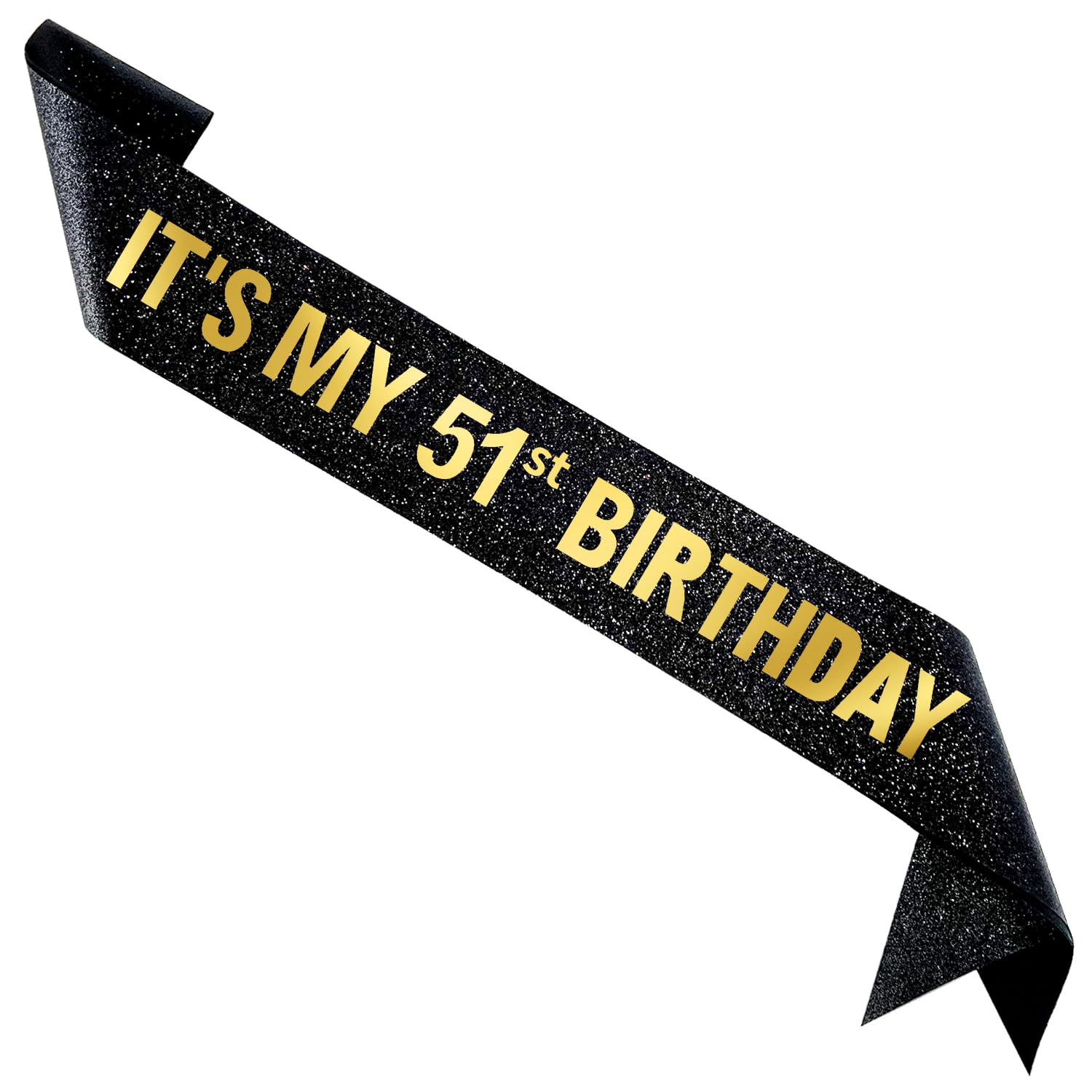 FXPATYY It's My 51st Birthday Sash for Men Women, Black Glitter Sash with Gold Foil