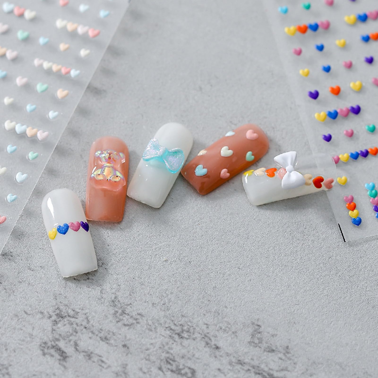 Valentine’s Day Heart Nail Art Stickers Colorful Heart Nail Art Decals 5D Embossed Heart Nail Stickers Self-Adhesive Nail Decals Heart-Shaped Nail Supplies Valentines Nail Art Decoration for Women