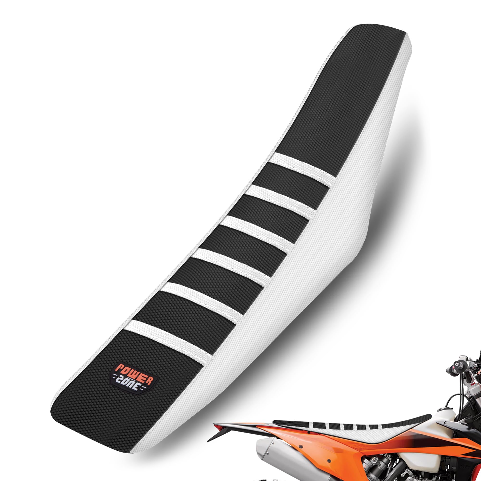 sawrain Dirt Bike Seat Cover Universal - Ribbed Gripper Pit Bike Seat Cover for Motorcycle Enduor Motocross White-Black