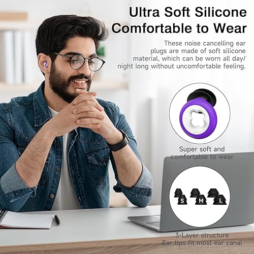 Miniatura 5 de Tapones para los oídos para dormir con cancelación de ruido, tapones de silicona reutilizables para reducción de ruido  6 puntas para los oídos en