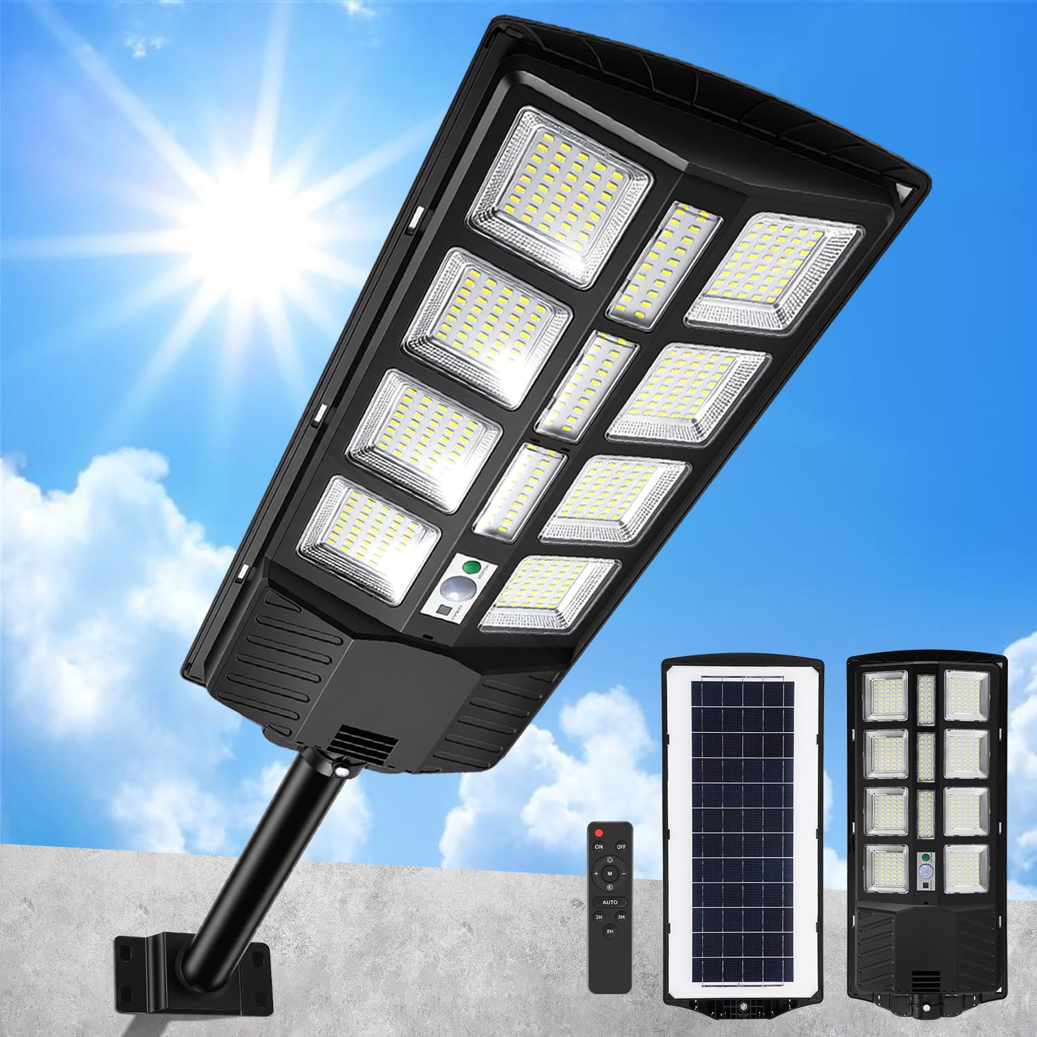 Zewnętrzne solarne światło uliczne, solarne światło uliczne LED 400 W, solarne lampy solarne do użytku na zewnątrz, 6500 K, lampa ścienna z czujnikiem ruchu