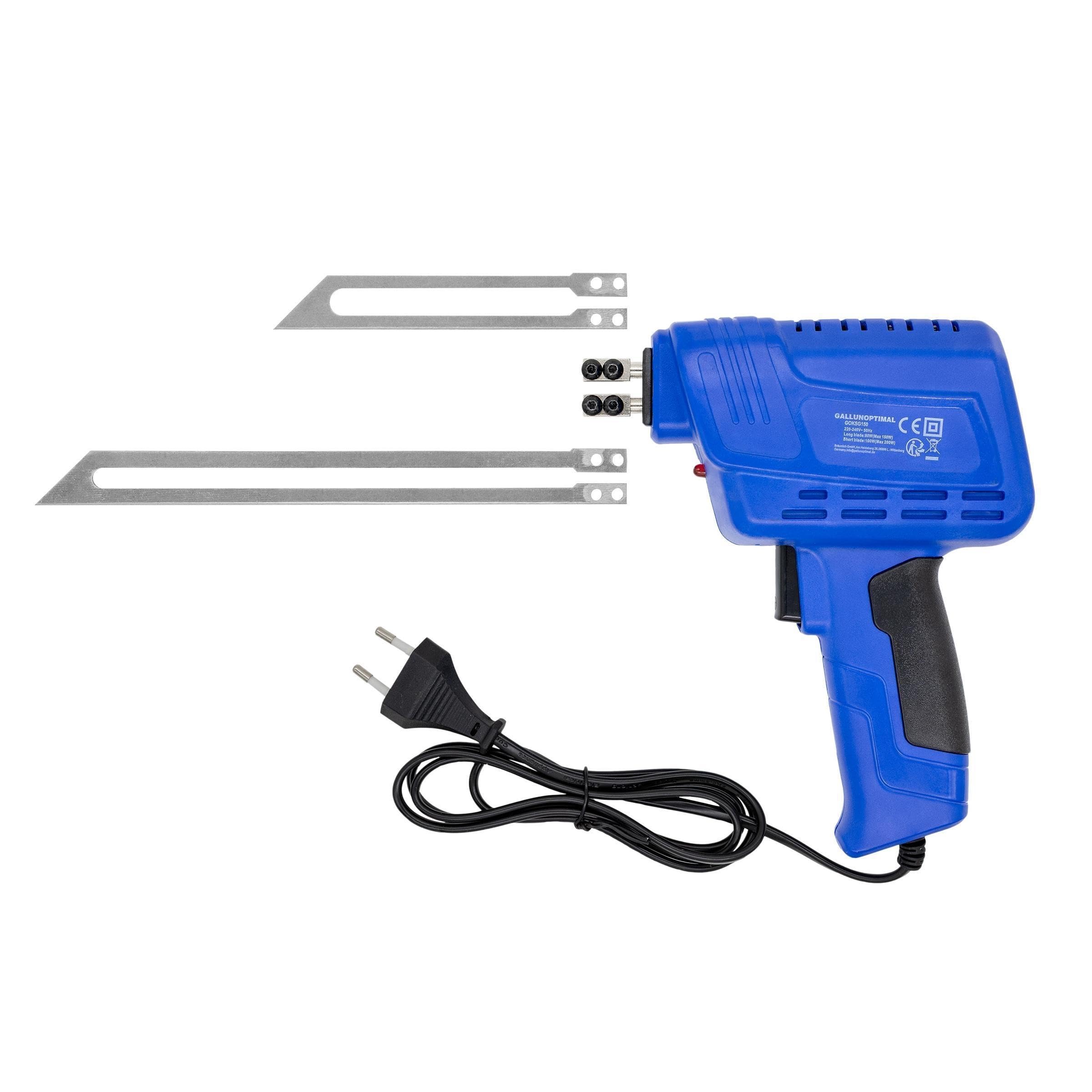 Kunststoffschneidgerät GOKSG150 230V – elektrisch, 150W, schutzisoliert, 2 Schneidklingen (123/205 mm), Aufheizzeit 10 s, schnell einsatzbereit, inkl. Koffer & Werkzeug