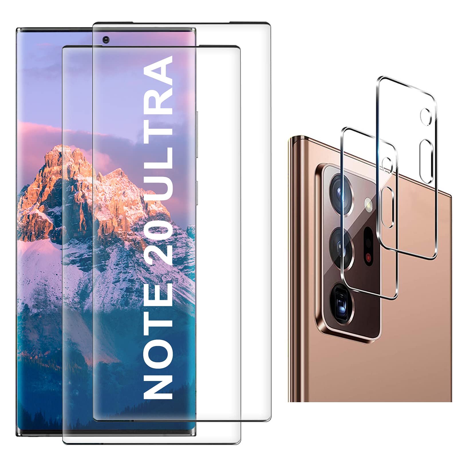[2+2 Pack] Galaxy Note 20 Ultra Screen Protector, HD Clear Tempered Glass, Ultrasonic Fingerprint Support, 3D Curved, Scratch Resistant, Bubble-Free for Galaxy Note 20 Ultra 5G Glass Screen Protector