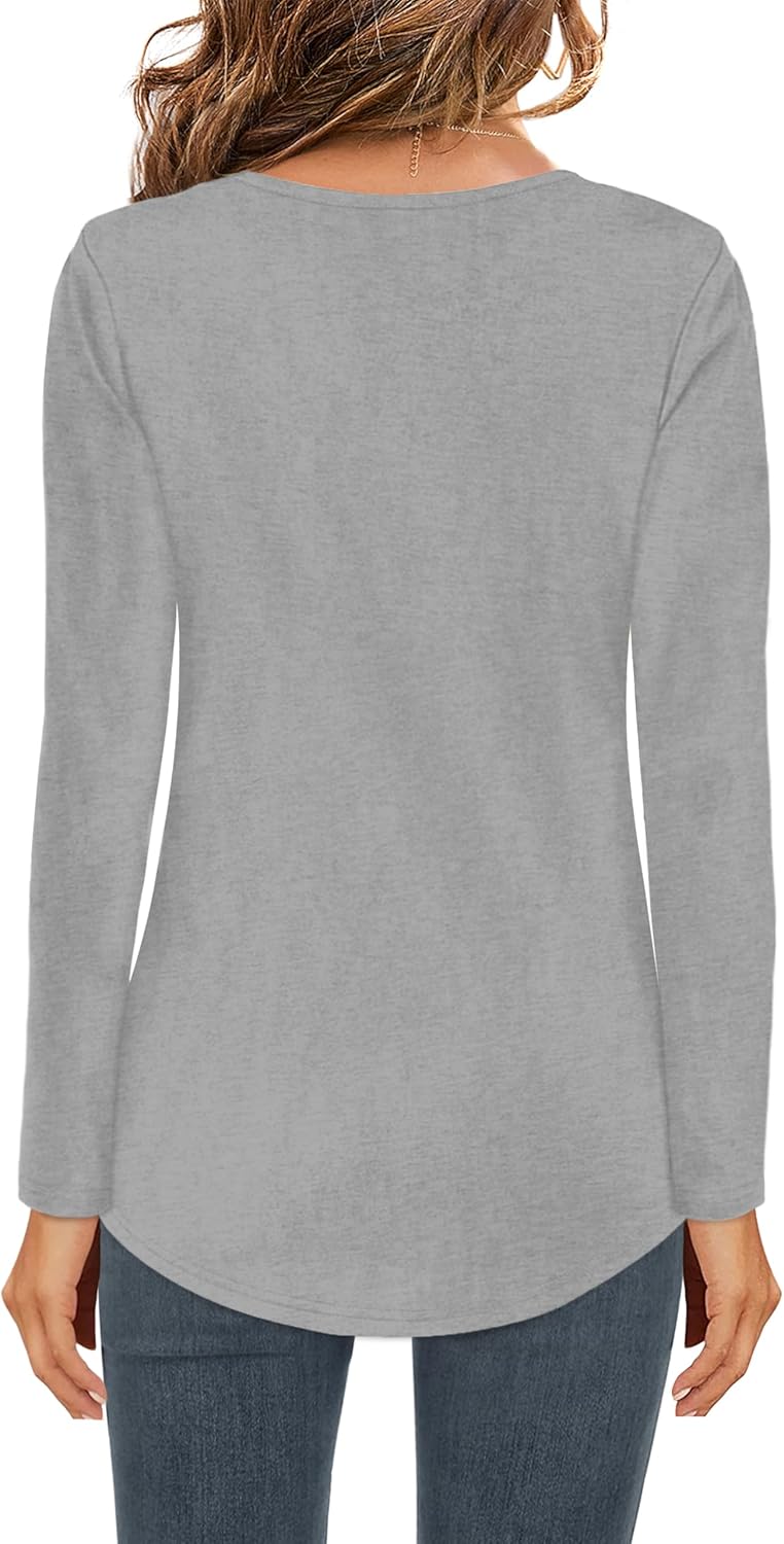 Elesomo Womens T Shirts V Neck Summer Short/Long Sleeve Cotton Tops Tees - Image 4