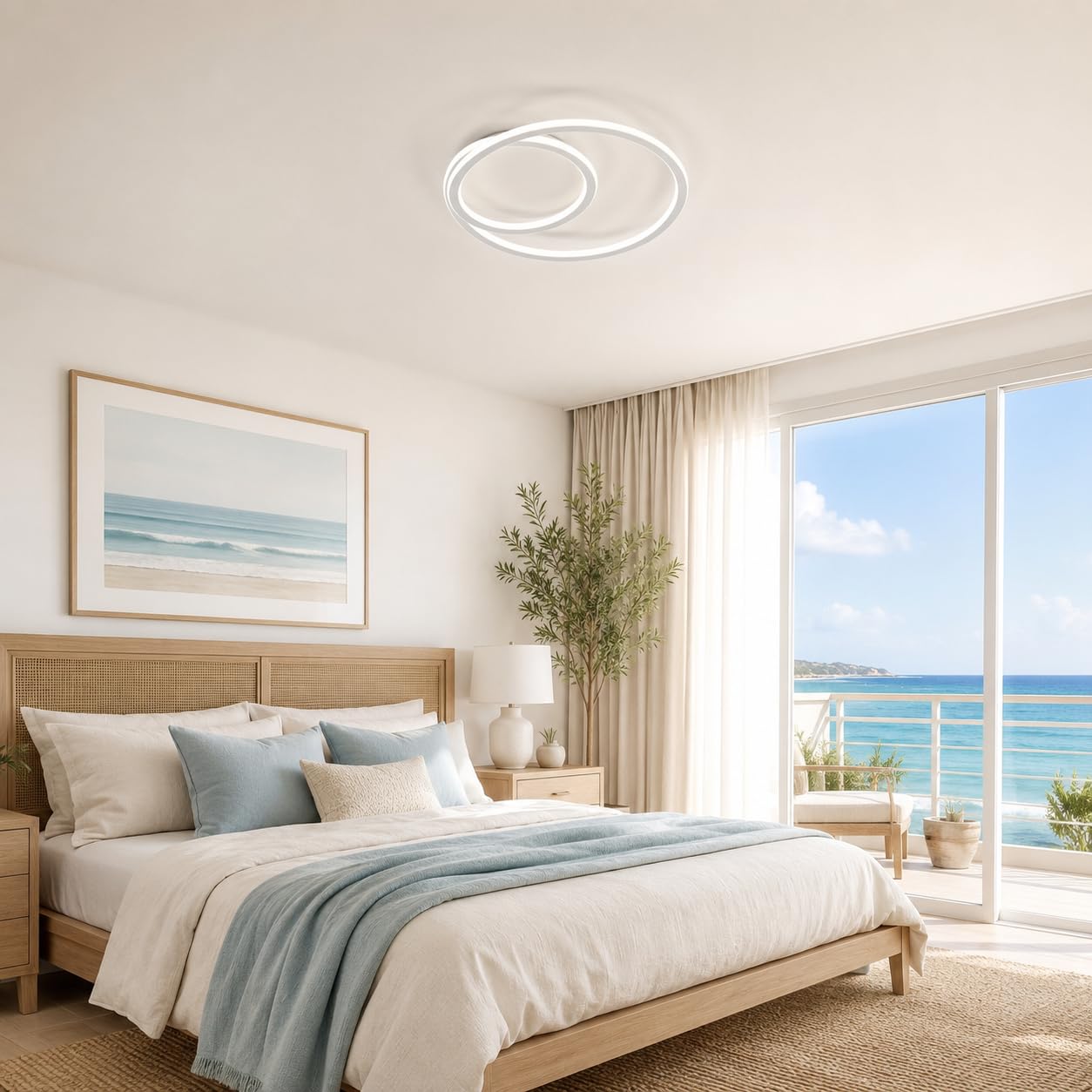 Luminaire plafonnierr LED rond moderne de 40 cm, lustre salon blanc naturel 4000 K, éclairage double face, luminaires intérieur pour salon, chambre à coucher, bureau – Blanc mat, 68 W, aucun | 4000 K, pour salon, chambre, bureau, 68 W