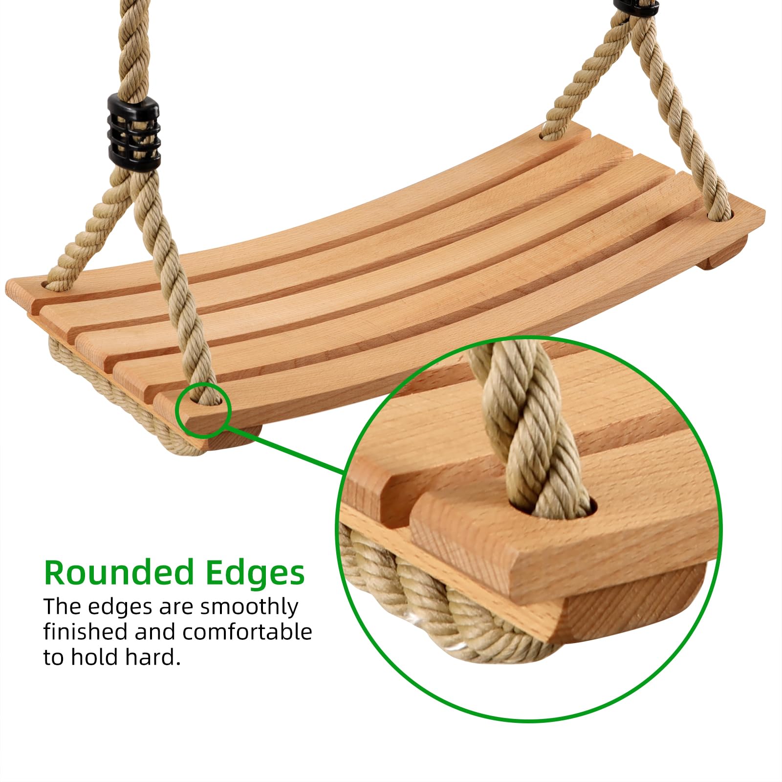 Balançoire Bois Grand Siège 58x25cm Adulte Enfant pour Arbre Portique Extérieur Intérieur Siège Suspendu Swing Corde Réglable (58x25x3cm)