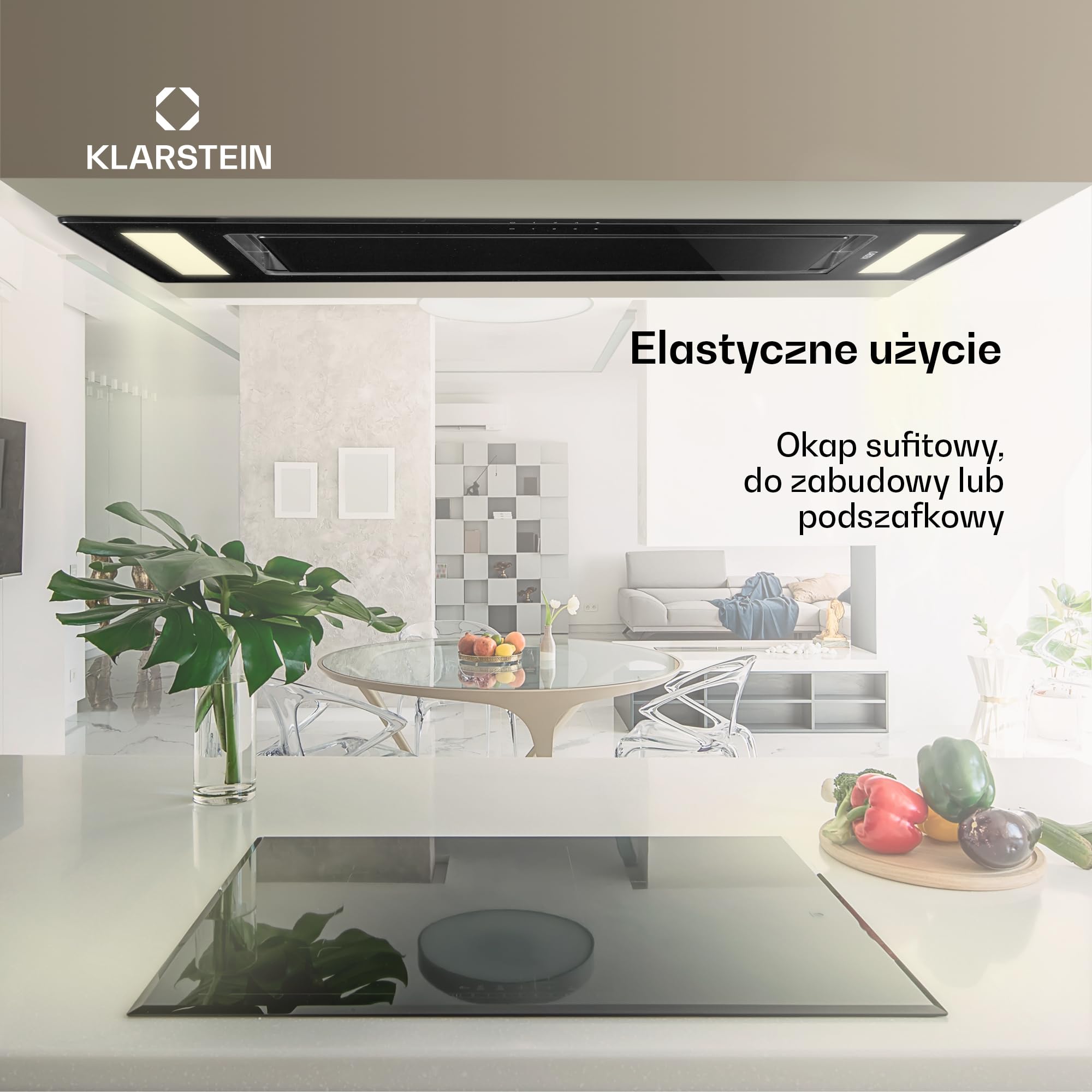Klarstein Okap kuchenny, Cichy okap, podszafkowy, z filtrem, do zabudowy, 90cm, 230W, 609 m³/h, wyciągowy/z recyrkulacją Czarny