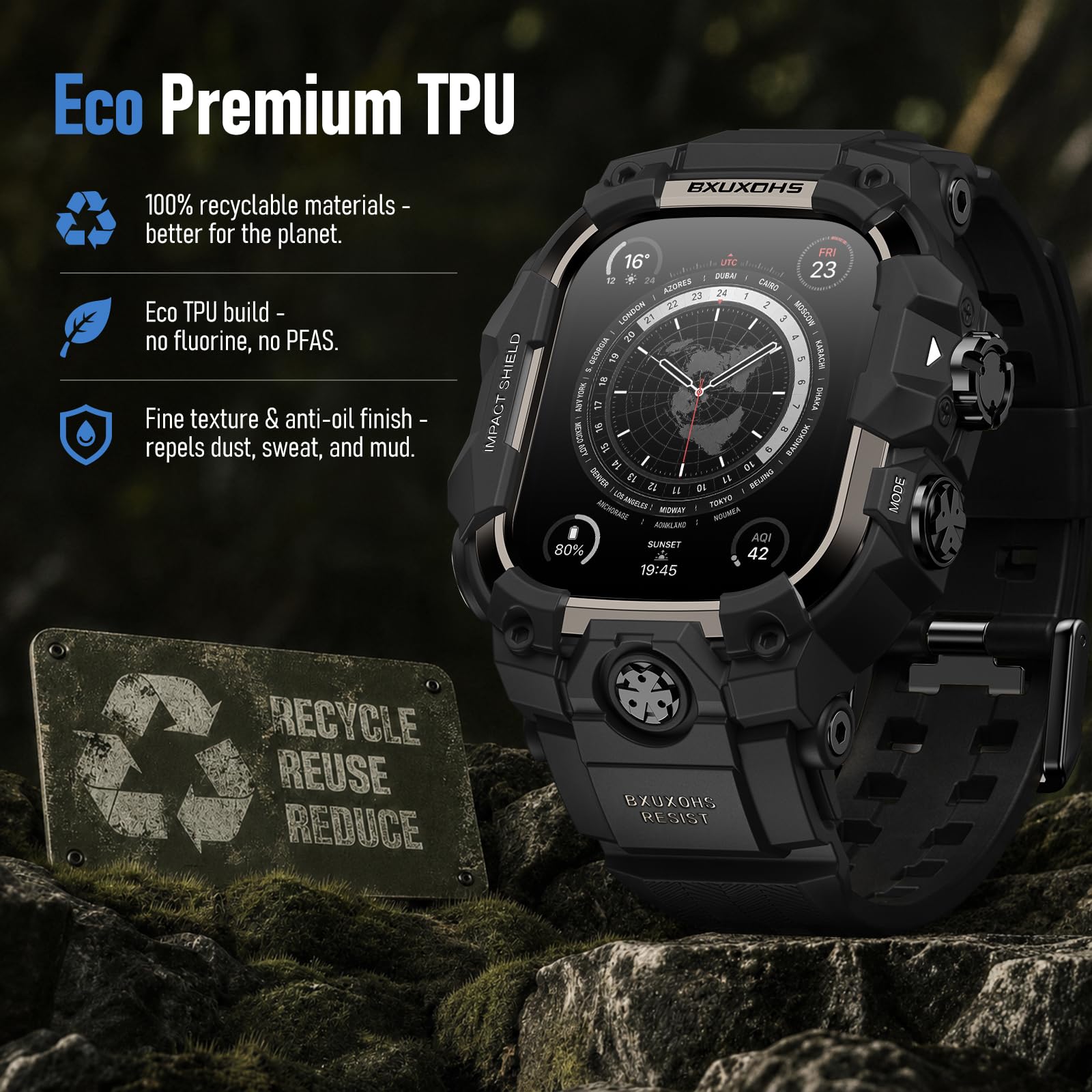 BXUXOHS Custodia e cinturino per Apple Watch 49 mm, robusto paraurti in