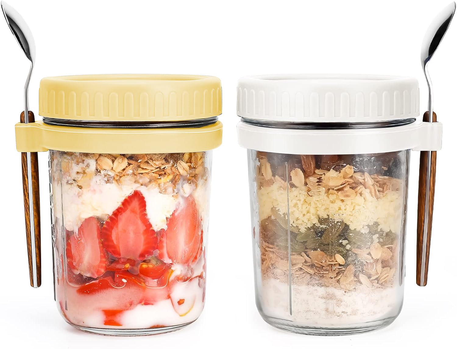 Gilen Overnight Oats Jars with Lids and Spoon, Overnight Oats Container