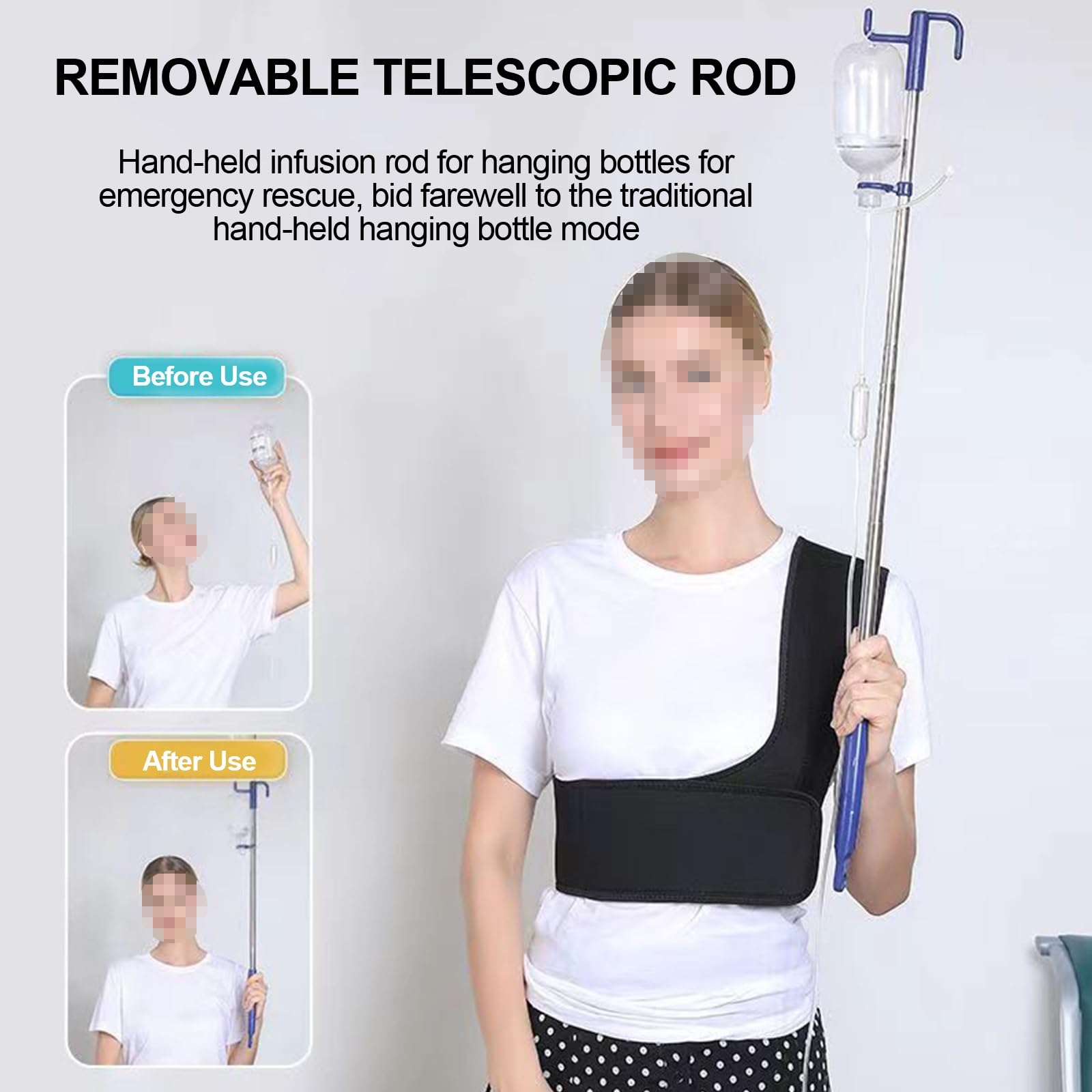 Asta Porta Flebo Portatile, Domiciliare Supporto Fleboclisi Regolabile, Supporto per Tubo di Alimentazione, Supporto per Asta Portaflebo Pieghevole per Clinica, Assistenza Domiciliare e Viaggi