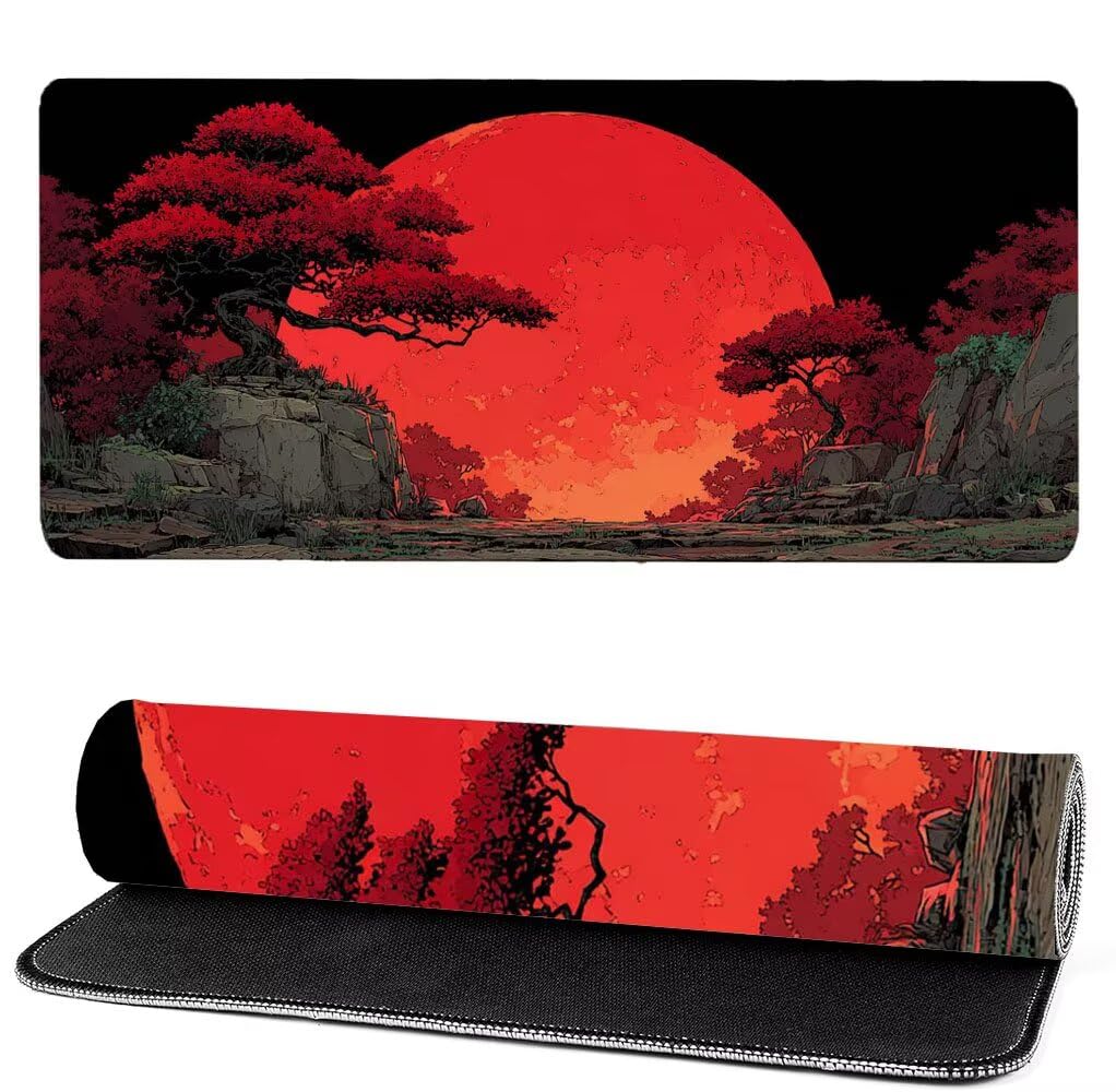Podkładka pod mysz XXL 1000x500x3mm Księżyc, czerwona podkładka pod mysz do gier, ulepszona precyzja i szybkość, podkładka pod mysz do gier antypoślizgowa gumowa podstawa, dekoracja biurka MM-895