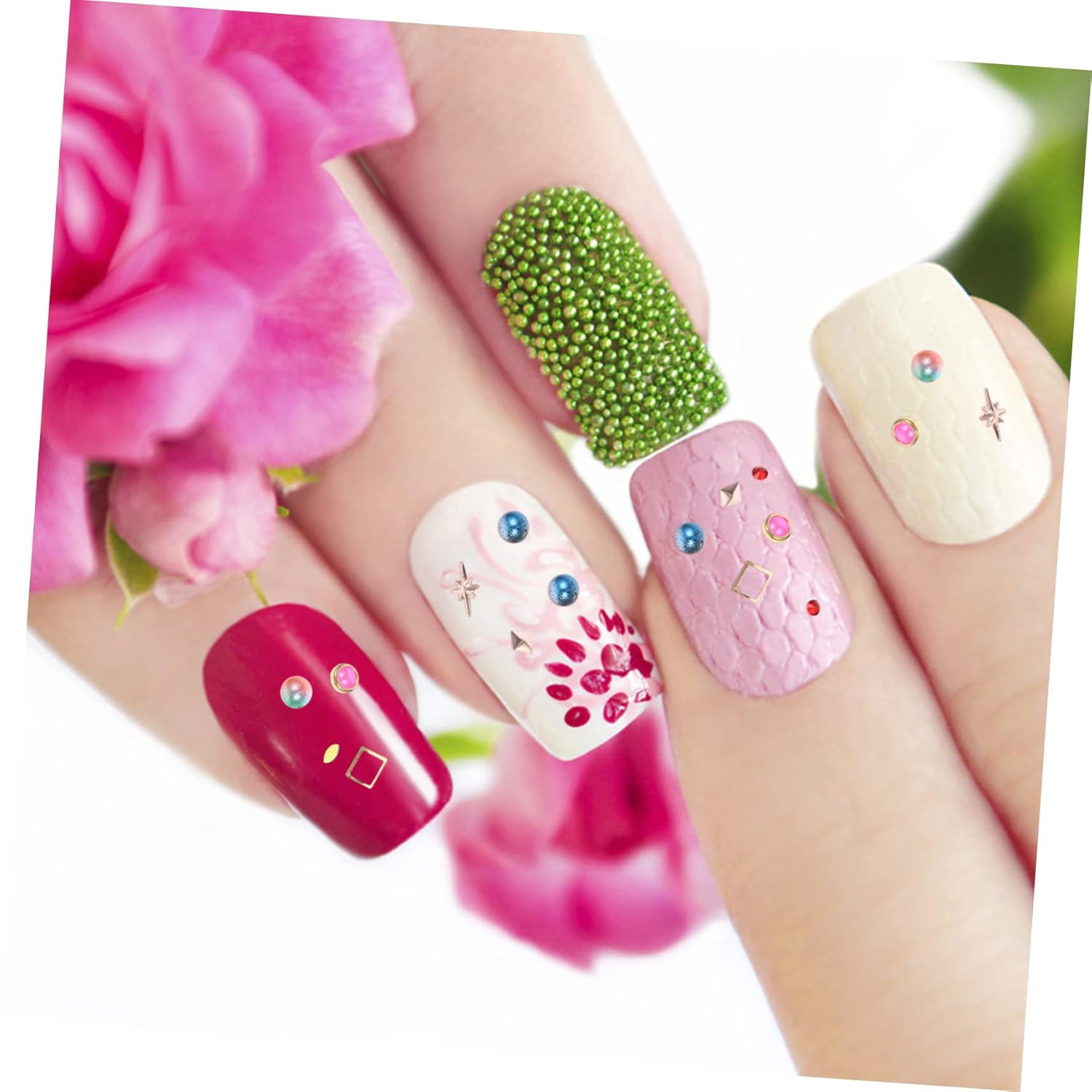 Mipcase 9pcs Nail Art Decoration Set with Pearls Rhinestones and Gems for Diy Nail Design Home and Salon Use and Accessories