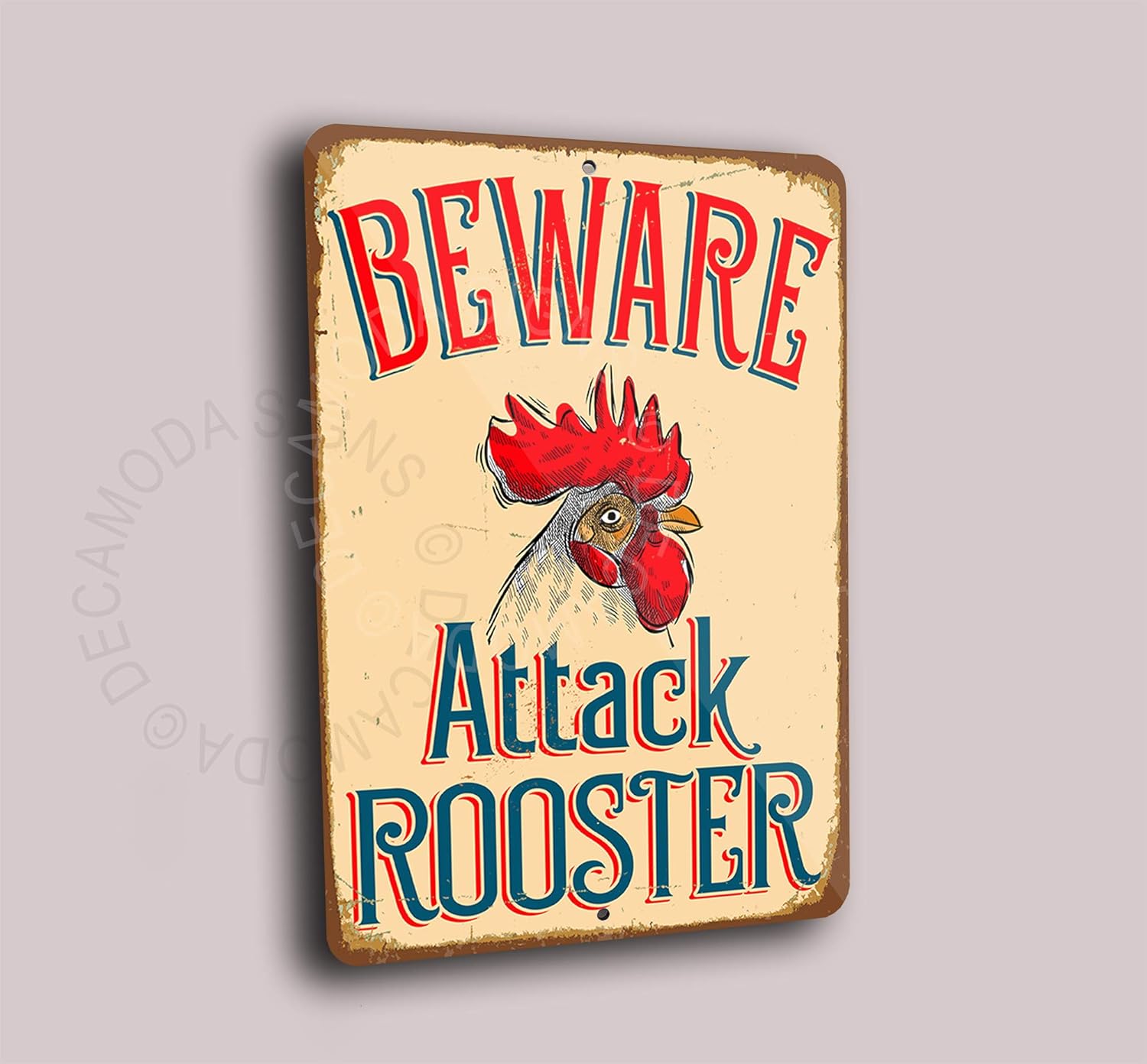 Beware Attack Rooster Sign Vintage Style Rooster Sign Durable Aluminum Composite Rust Free 12 x 8 inches