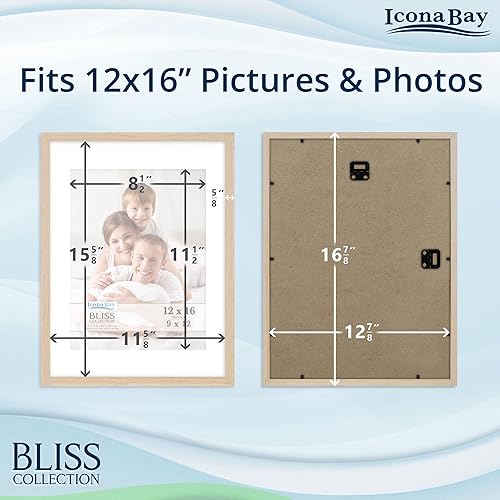 Miniatura 2 de Icona Bay Portarretratos color roble claro de 12 x 16 pulgadas para fotos de 11 x 15 pulgadas con paspartú a imagen de 9 x 12 pulgadas, marco de