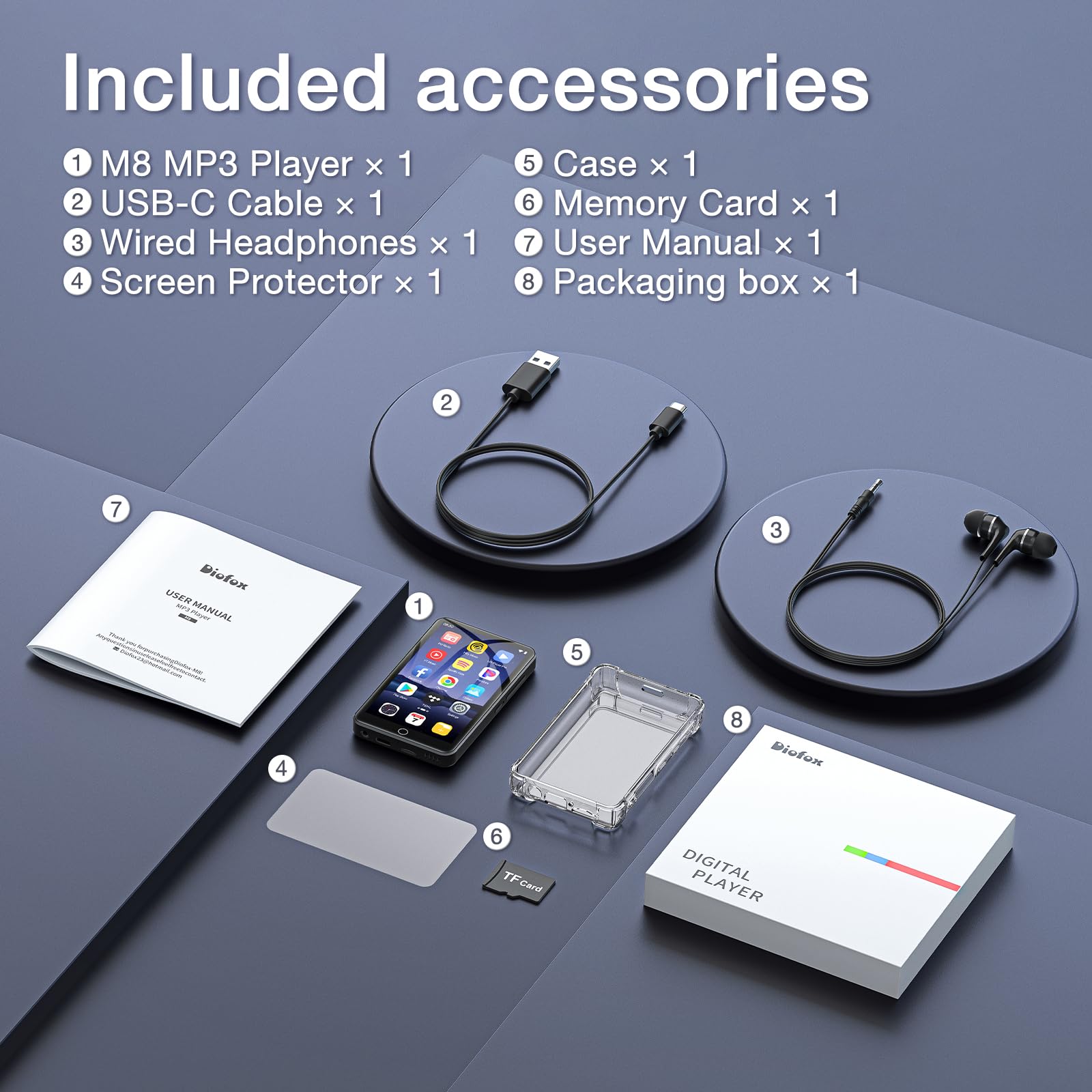 Reproductor MP3 Diofox 80GB con Spotify, Bluetooth y WiFi, Pantalla táctil Completa de 4.0 Pulgadas, Reproductor de música en Streaming Android, Amazon Music, Deezer, Radio FM, Play Store - Negro