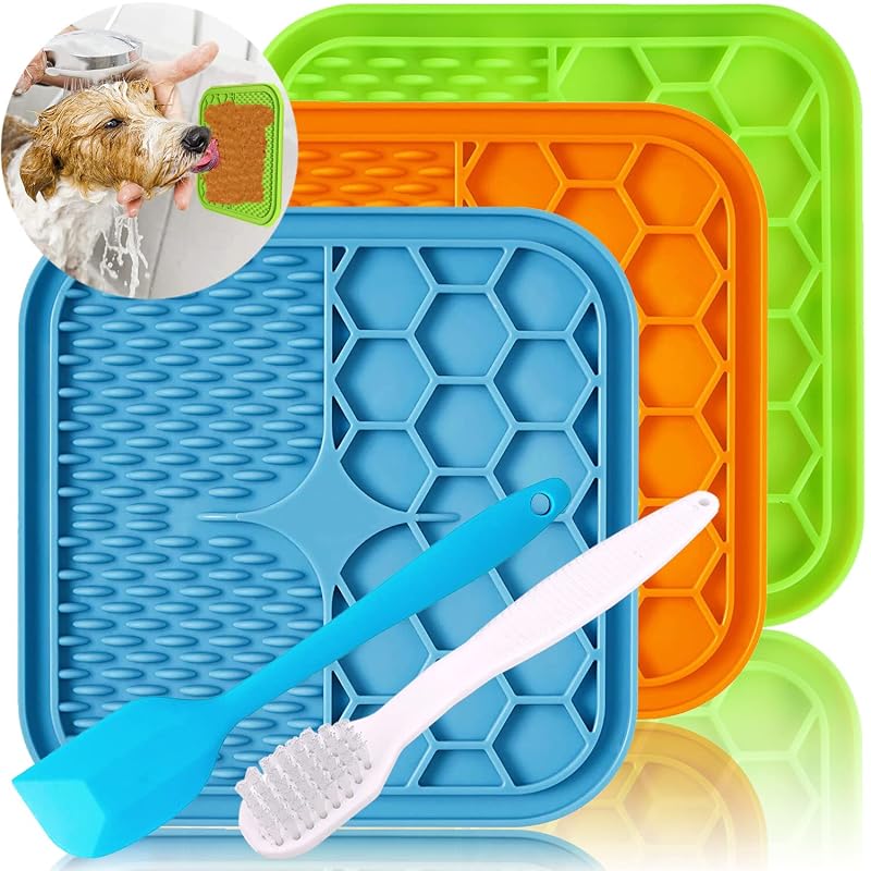 Tapete de Lamber para Cães em Silicone com Ventosas, Comedouro Lento e Espátula Kwispel, Pacote com 3