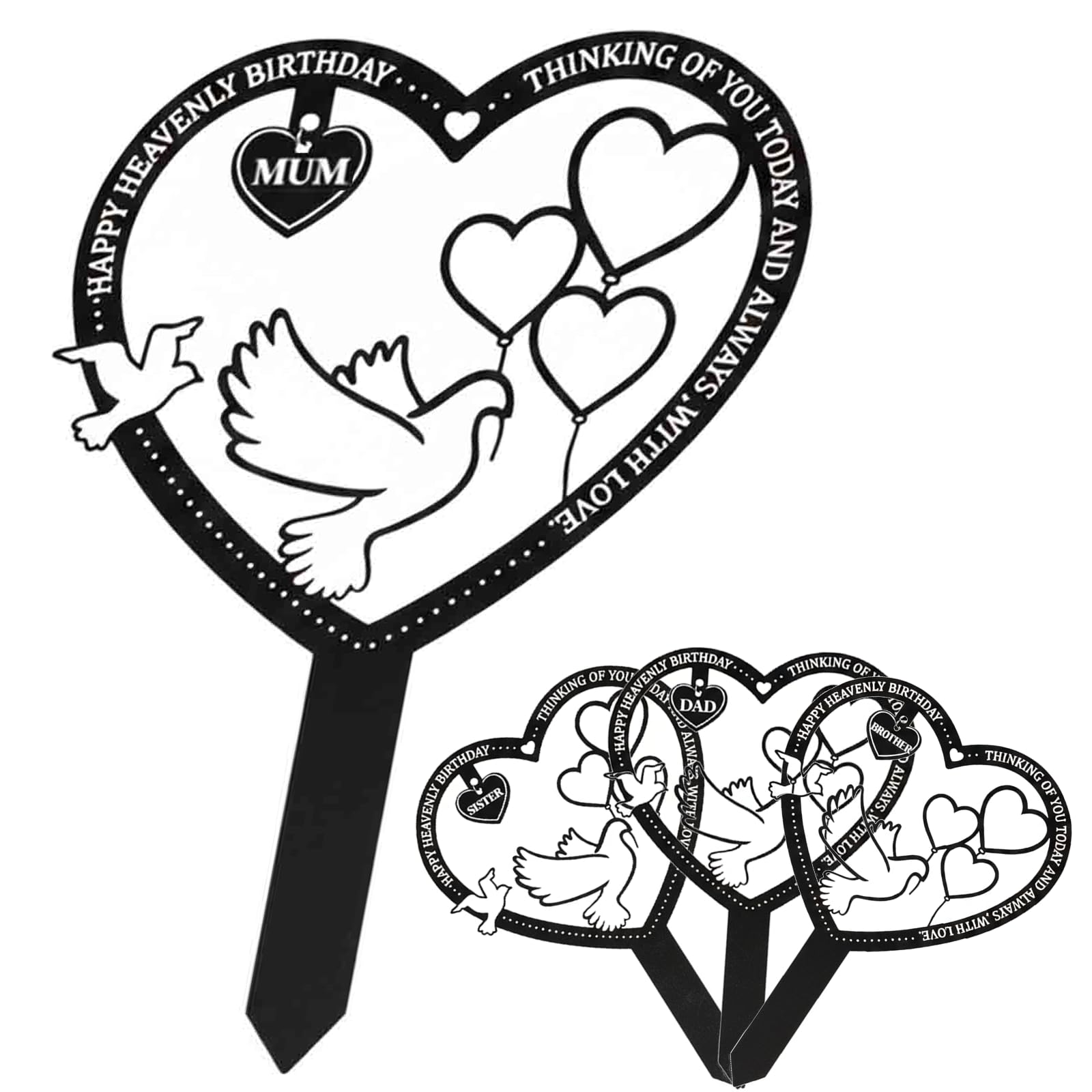 Memorial Heart Grave Plaques, Metal Remembrance Stake Dad Mum Sister Brother, Garden Memorial Markers Permanent Outdoor Ornaments Decorations Tribute for Lawn Graveside (for mum)
