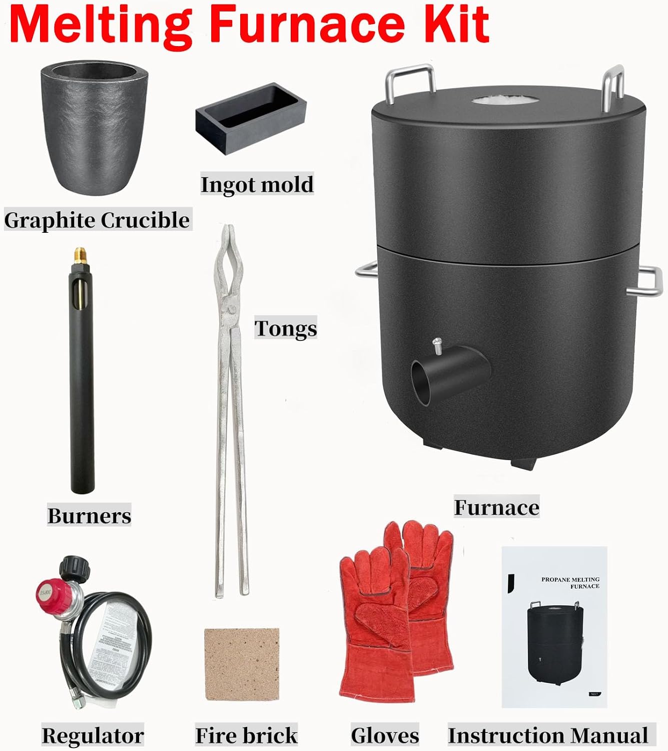 Outstar Melting Furnace Kit,12KG Propane Melting Furnace Upgraded Safer Smelter Furnace Smelting Gold Silver Copper Aluminum Metal Recycle for Jewelry Making and Metal Casting