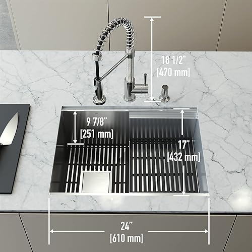 Miniatura 5 de VIGO VG151034 Hampton - Fregadero de acero inoxidable de 24.0 pulgadas de largo -17.0 pulgadas de ancho -9.88 pulgadas de alto con grifo Edison y