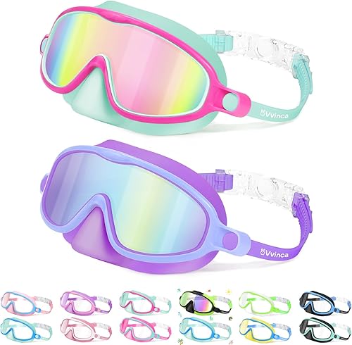 Miniatura 14 de Vvinca 2 gafas de natación para niños con cubierta para la nariz, máscara de buceo de natación de visión amplia, antivaho UV, anti roturas para