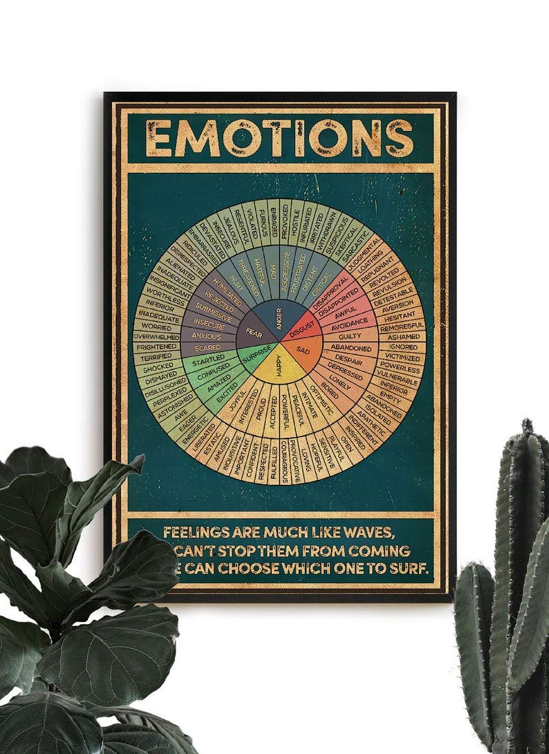 Bioprocess Wheel Of Feelings And Emotions Chart Square Postermental Health Awareness Postertherapy Counseling Postervintage Poster Wall Art Decor Metal Sign Poster 8x12 inches