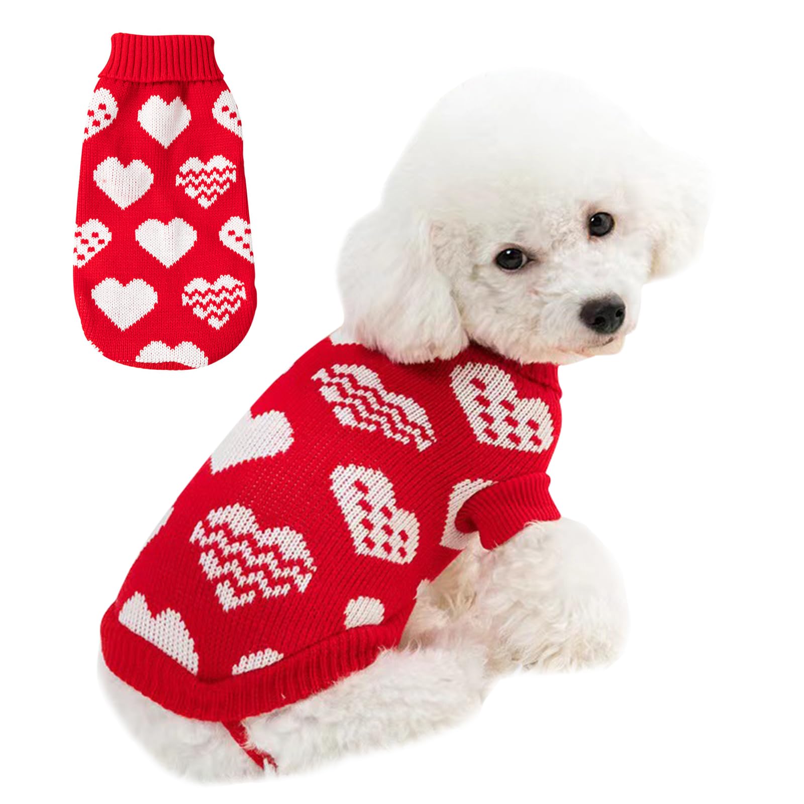 Dog Jumper,Warm Dog Sweater for Small Dogs Winter Knitted Pet Pullover Soft Turtleneck Dog Clothes Vest Pet Apparel for Yorkshire Jack,Chihuahua,Welsh Corgi,Cat (Red, XS)