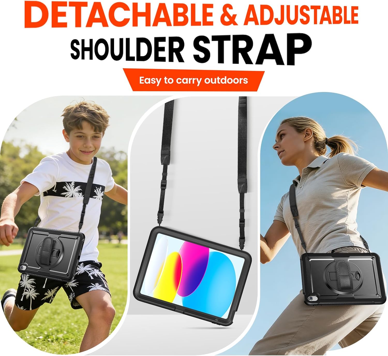 Case for iPad (A16) 11th Generation 11 inch 2025, and for iPad 10th Generation 10.9 inch 2022, Full-Body Protect Case with Screen Protector, Pen Holder &360° Rotate Hand Strap/Stand, Black