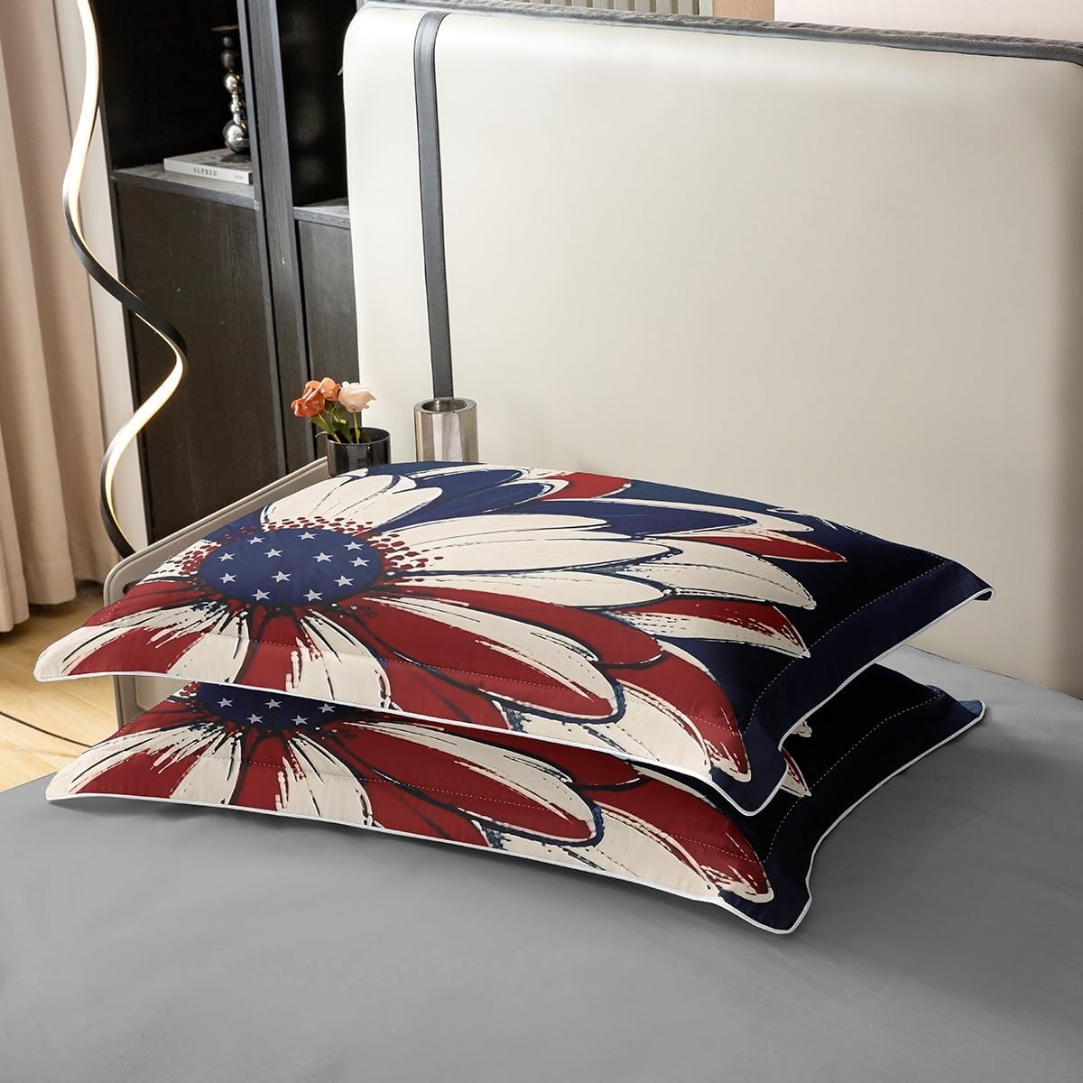 jejeloiu Welcome Patriotic Duvet Cover 100% Cotton King Size The Stars and The Stripes Bedding Set Decor Fish-Shaped National Flag Comforter Cover Blue Beige Red Stripes Bedroom Decor,No Comforter