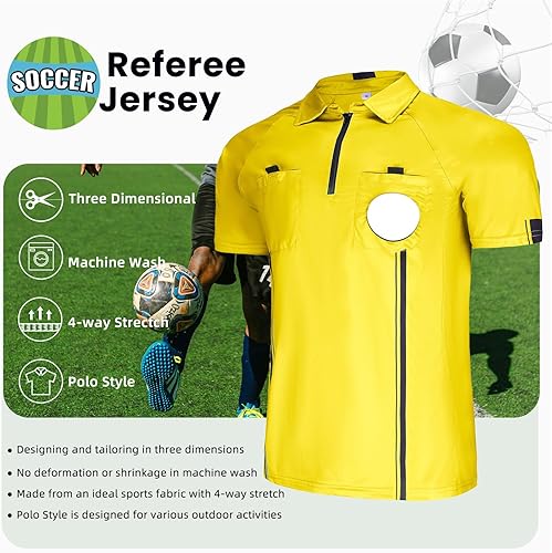 Miniatura 2 de CUTIEHON Camiseta de árbitro de fútbol, camiseta oficial de árbitro profesional de manga corta, con un soporte para insignia y bolsillos