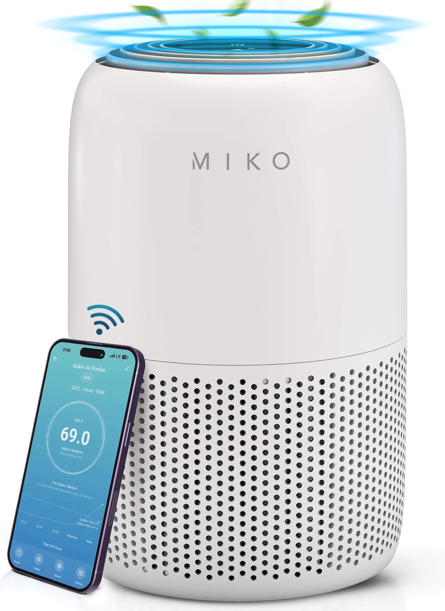 Air Purifier for Bedroom with 3-in-1 HEPA Filter & Sleep Mode, Whisper Quiet, Covers Up to 1200 ft, Smart Wi-Fi App Control - Removes Smoke, Allergens, Pets Hair, Dust, Odors, Pollutants