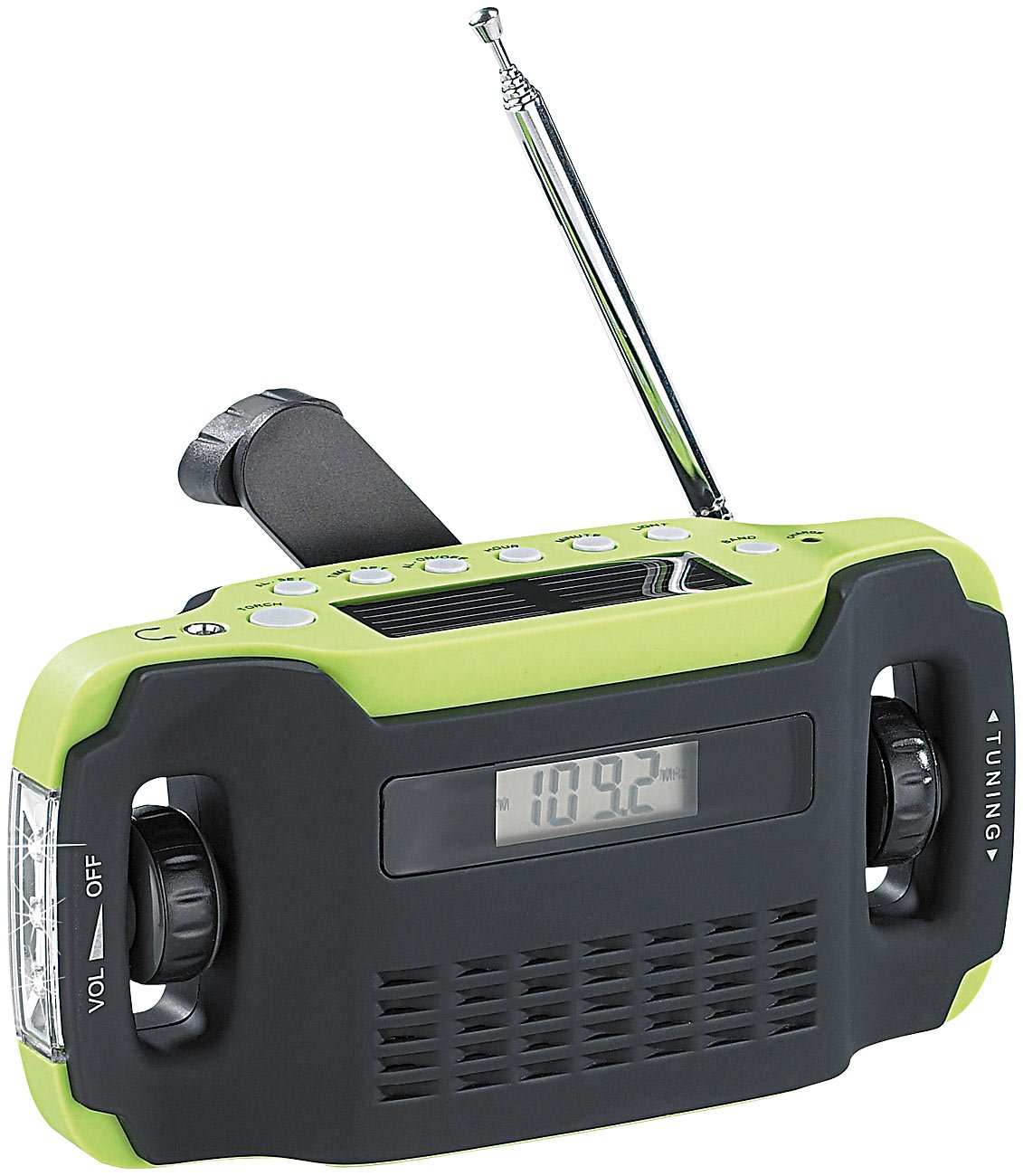 infactory Kurbelradio: Solar- und Dynamo-Kurbel-Radio mit LED-Licht, LCD-Display (Dynamoradio, Notfallradio mit LED-Lampe, Mini)