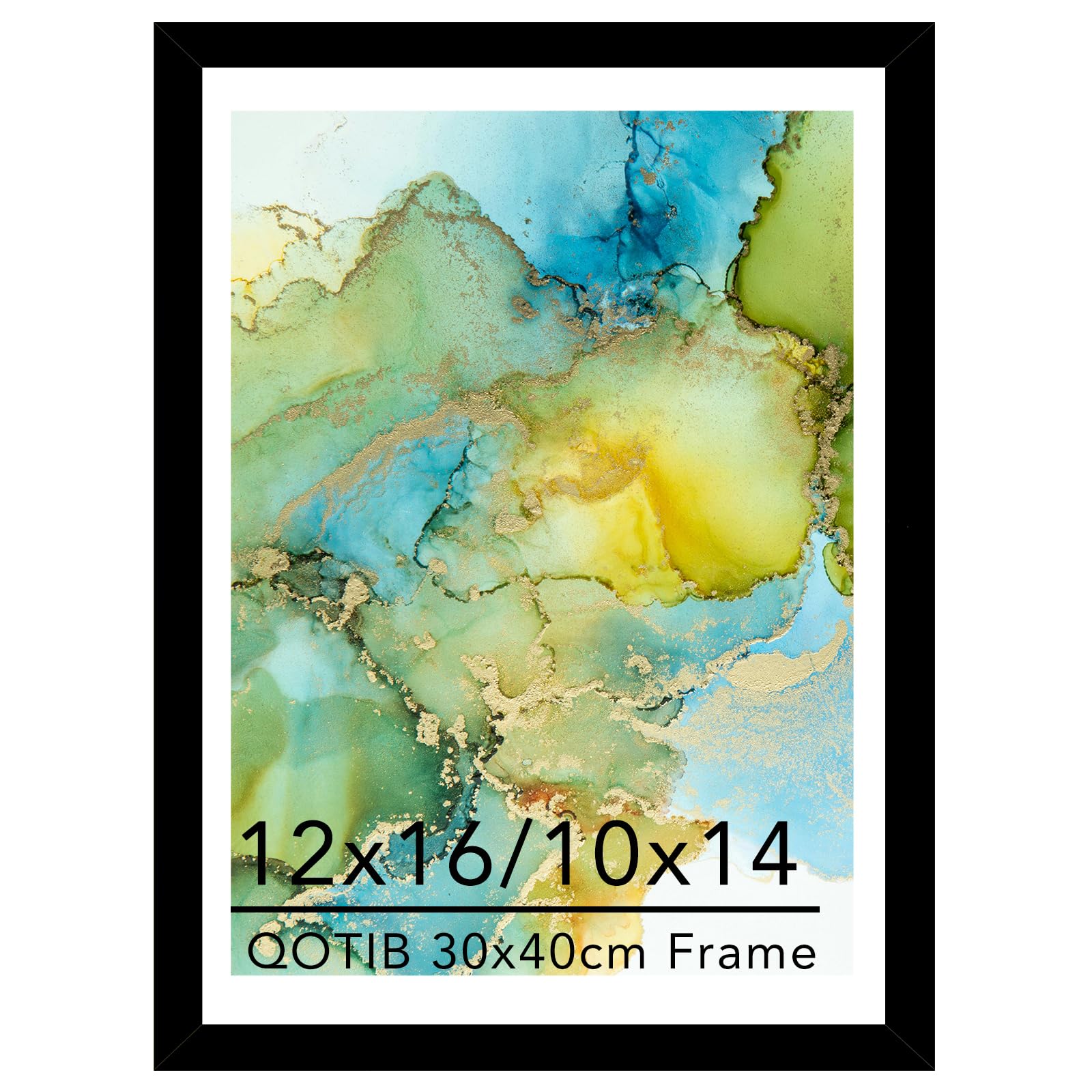 Wood 12x16 Frame Black with 10x14 Mat, for 30 x 40cm Diamond Art Painting, Display Picture 10 x 14 with Mat or 12 x 16 without Mat, Large 30x40 Picture Frame for Wall Hanging, Black, 1 Pack