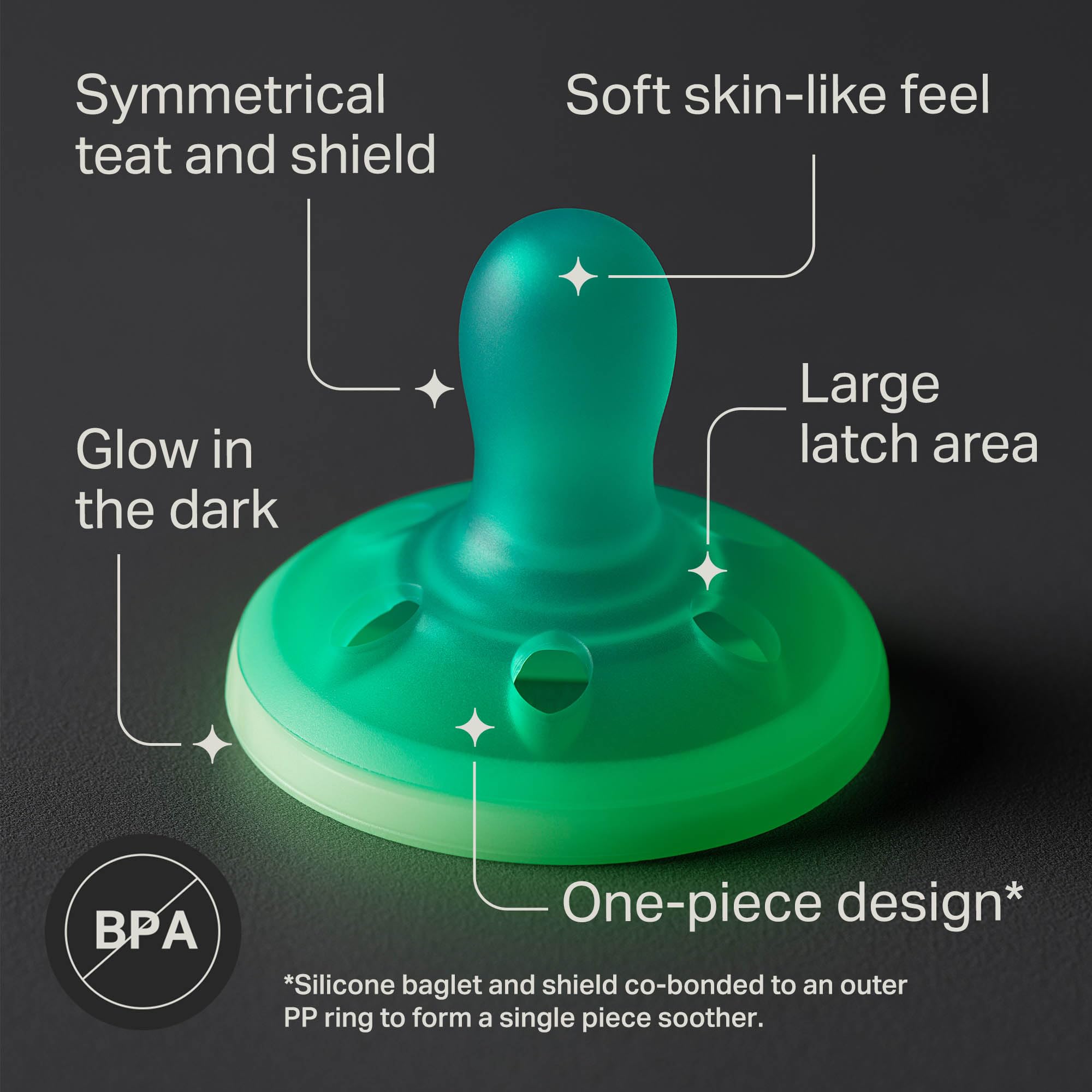 Tommee Tippee Breast-Like NightGlow Dummy, 6-18m, 4-Pack, Lightweight, One-Piece Silicone Design, Multi, Breast Like (Pack of 4) - Image 3