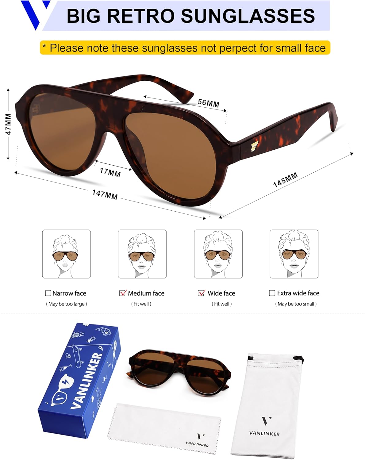 VANLINKER Retro Aviator Polarized Sunglasses for Men Women Trendy 70s Vintage Plastic Frame Sun Glasses VL9750 - Image 5
