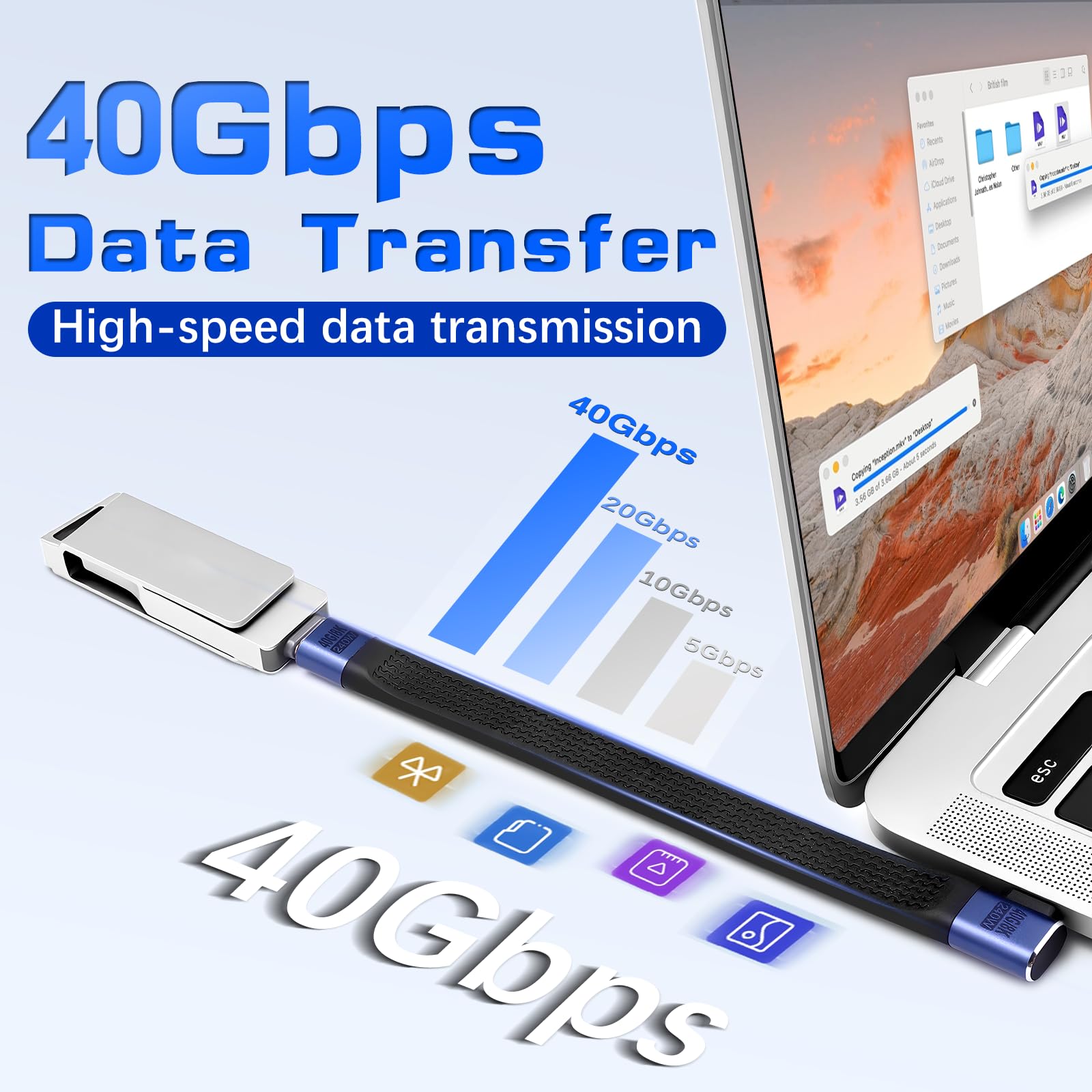 Duttek Adattatore USB-C ad angolo retto da 80 Gbps, video fino a [8K a 60Hz, ricarica 240 W, trasferimento dati 80 Gbps), adattatore di estensione USB C a 90 gradi per Thunderbolt