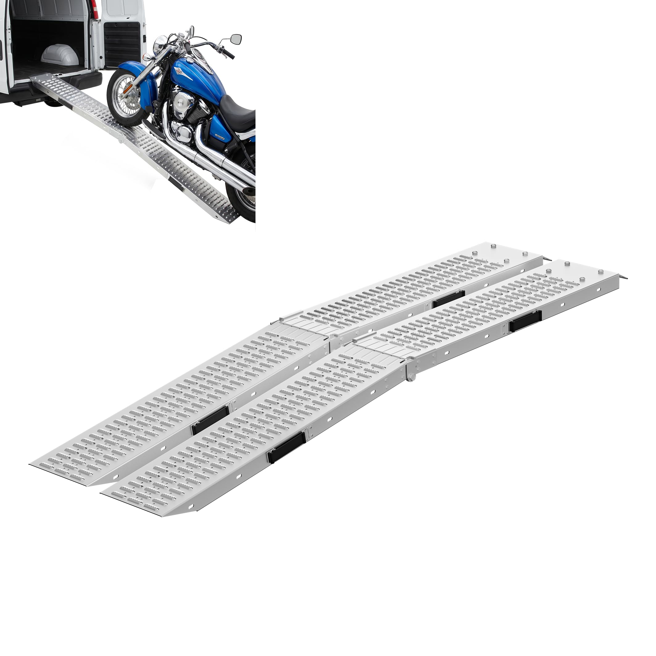 XMTECH Rampe de chargement pliable en acier galvanisé 400 kg/paire max - Rampes de chargement pour remorque, moto, caravane, voiture (2 pièces pliables-B) Argent