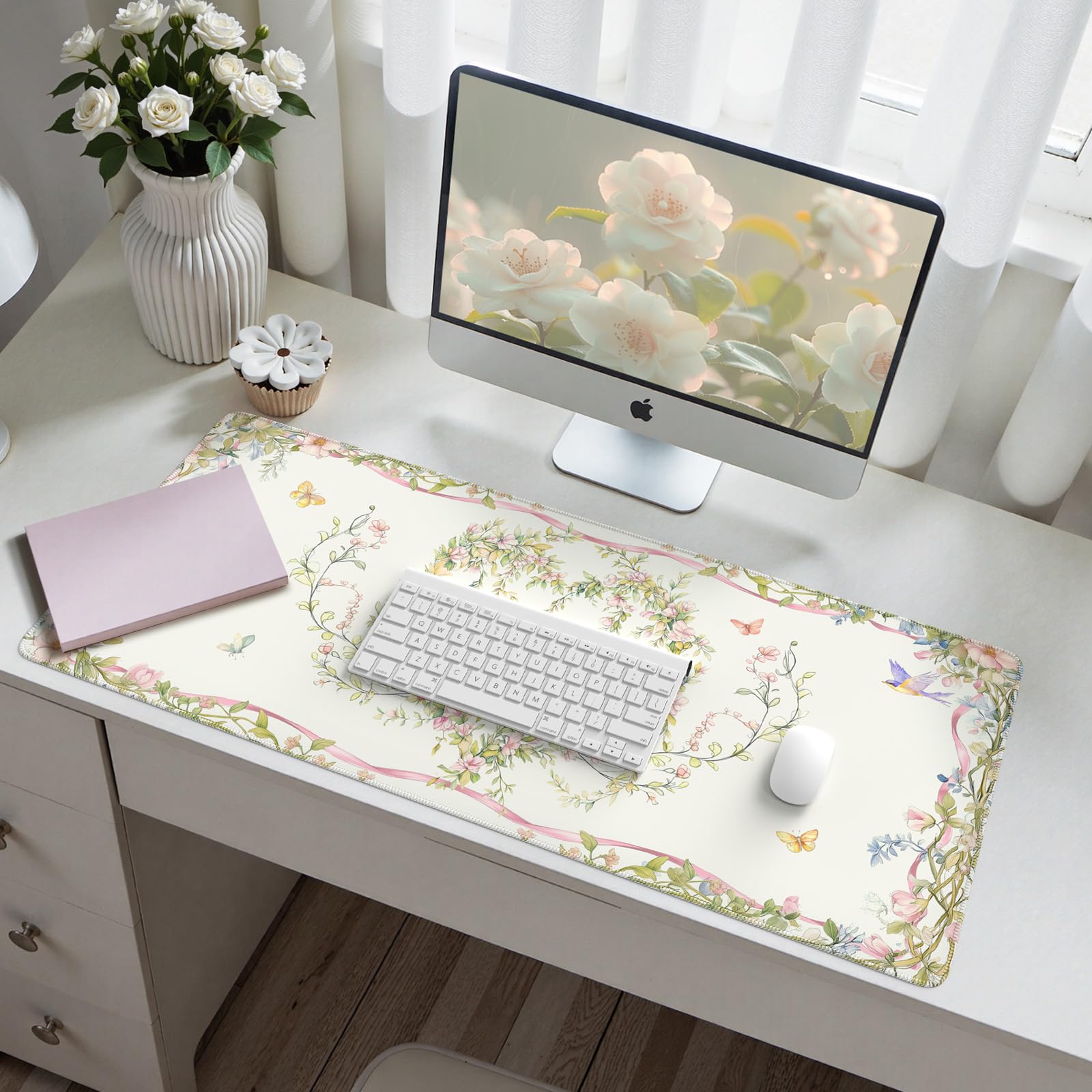 HAOCOO Cute Desk Mat, Keyboard Mats for Desk, XXL Mouse Pad with Non-Slip Rubber Base, Desk Pad Mat with Stitched Edges, Computer mats for Desktop, Desk Pad Protector (Sweet Heart)