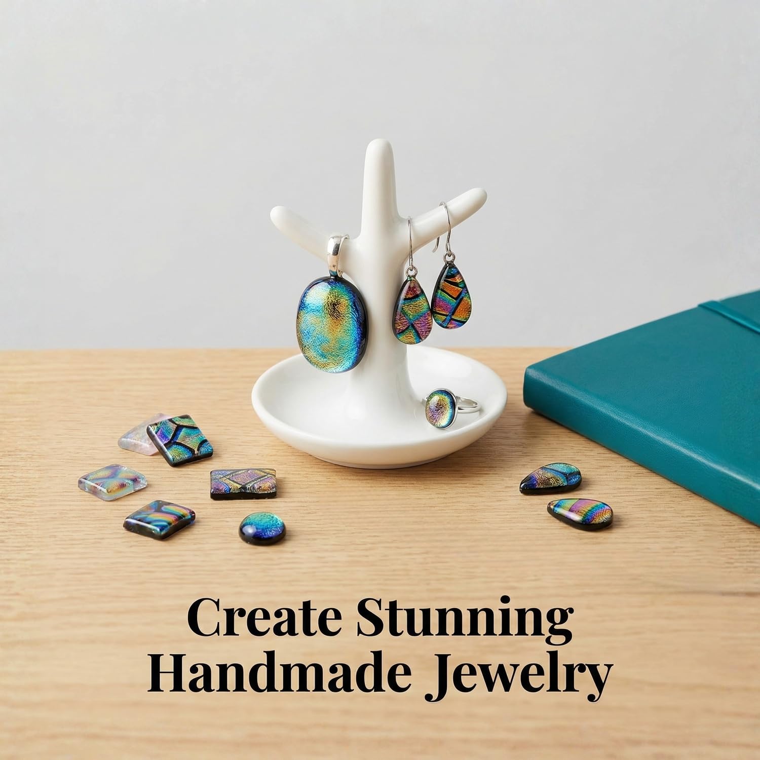 Grand kit de four à micro-ondes de 15 pièces pour fusion du verre – Ensemble complet avec papier de four, verre de fusion COE90 et outils de fabrication de bijoux