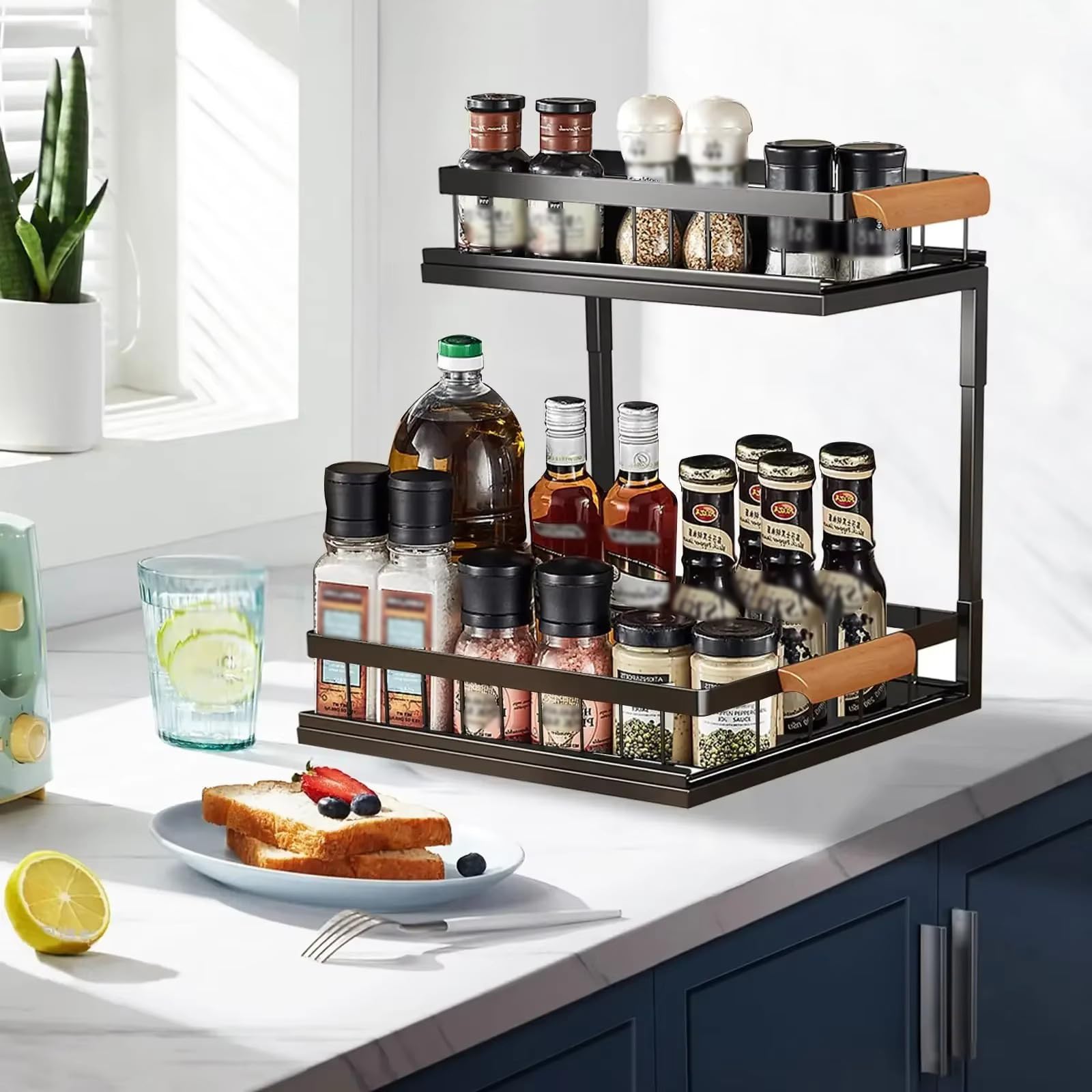 2 Paquete Organizador Bajo Fregadero Cocina Metal, 2 Niveles Organizador Bajo Fregadero, Rganizador Bajo Fregadero Almacenaje bajo Fregadero para Cocina, Baño,Negro