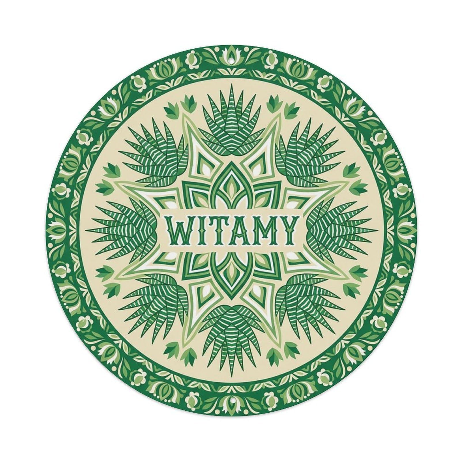 Vintage Polish Folk Art Witamy Welcome Haworthia Metal Tin Sign