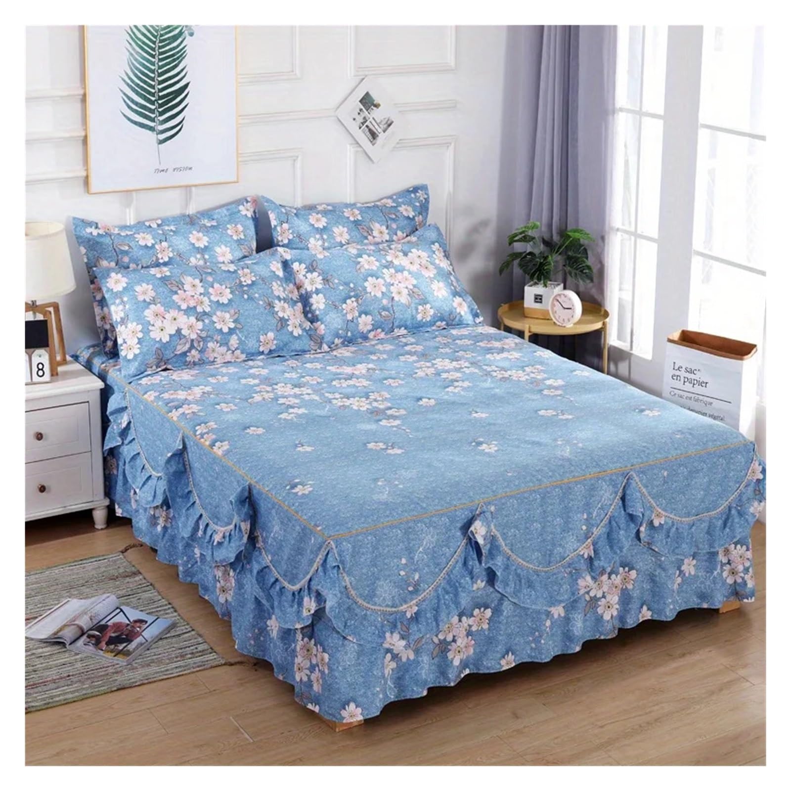 Falda de cama impresa floral con acabado antideslizante universal